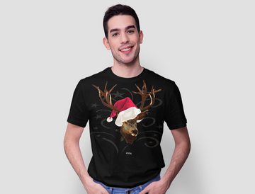 Art & Detail Shirt T-Shirt Weihnachten Design Hirsch mit Weihnachtsmütze Hirsch, Geschenk, Weihnachten