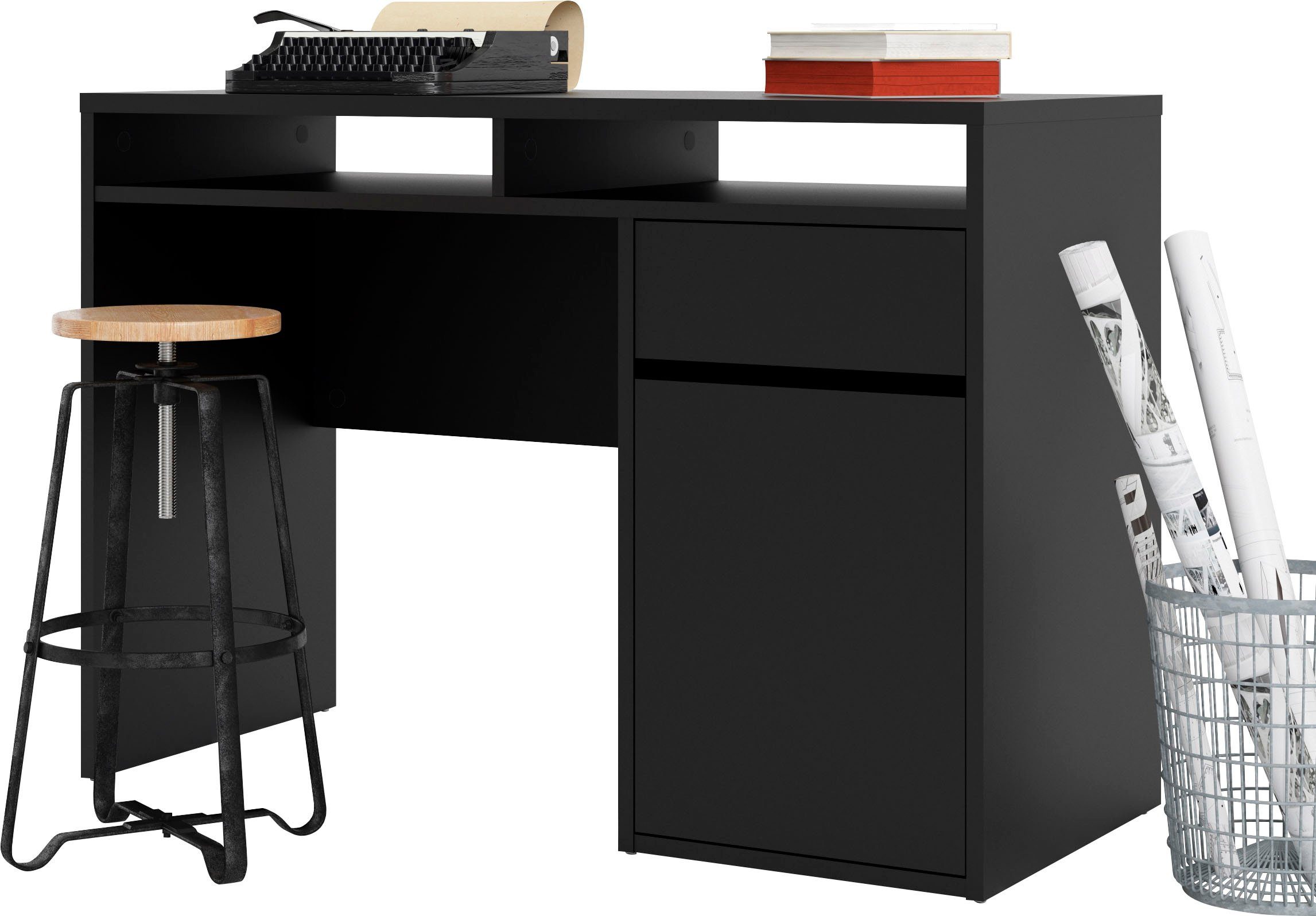 Home affaire Schreibtisch Plus, mit vielen Stauraummöglichkeiten, zeitloses Design schwarz matt | schwarz matt | schwarz matt