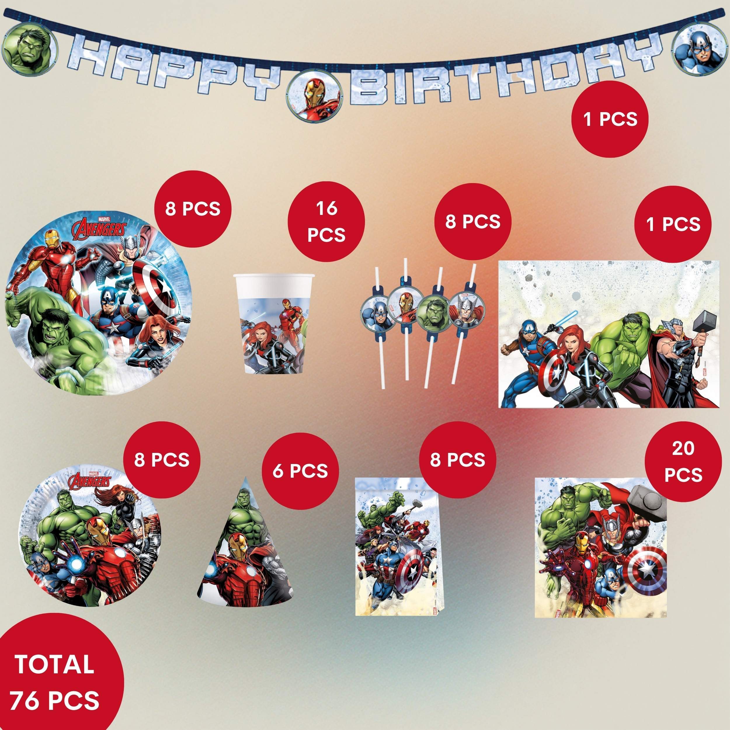 Procos Einweggeschirr-Set 76-tlg. Avengers Infinity Stones Party Set für Kindergeburtstag, 8 Personen – Bild 2 von 5