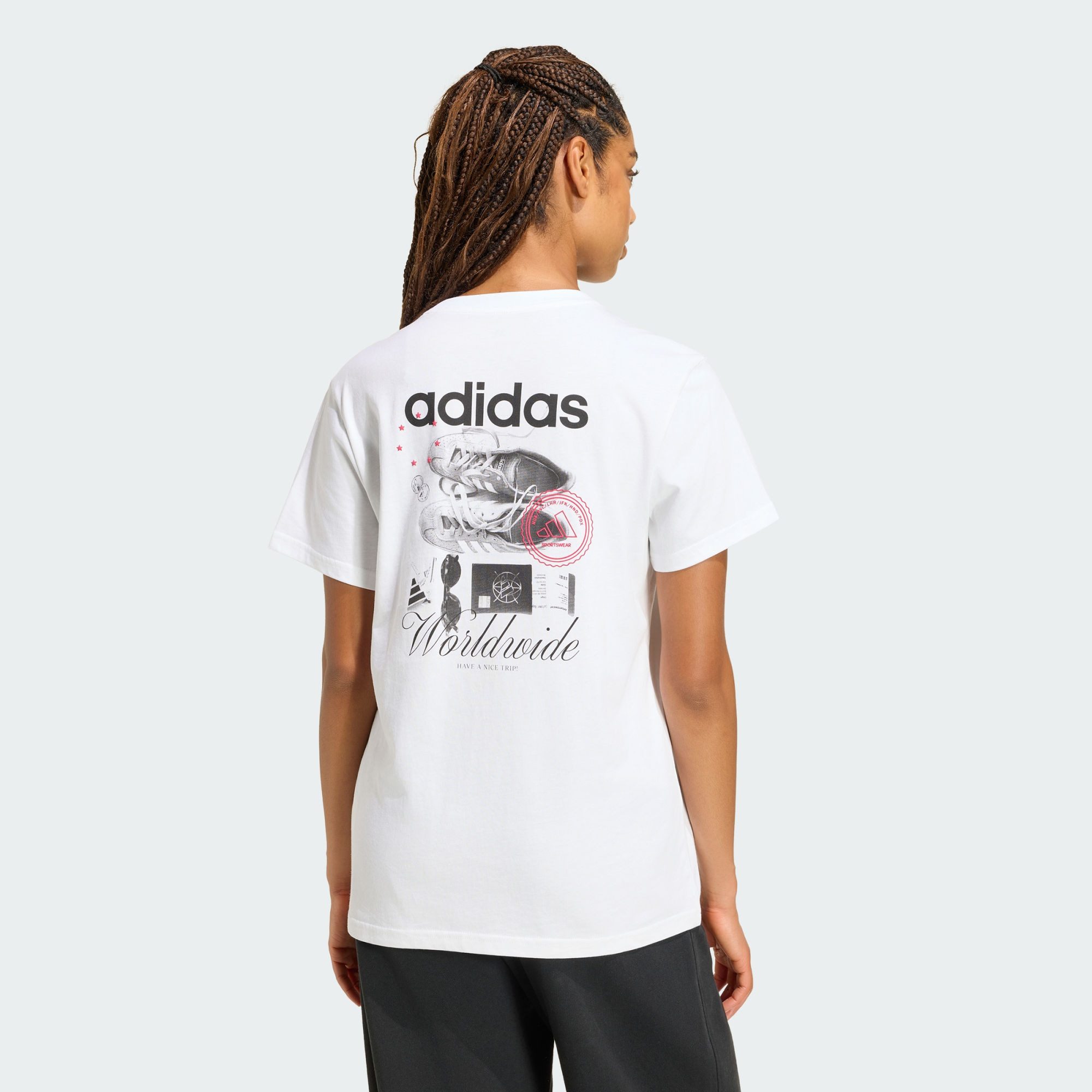 adidas Sportswear T-Shirt TRAVEL GRAFIK T-SHIRT; LOCKER GESCHNITTEN (1-tlg)