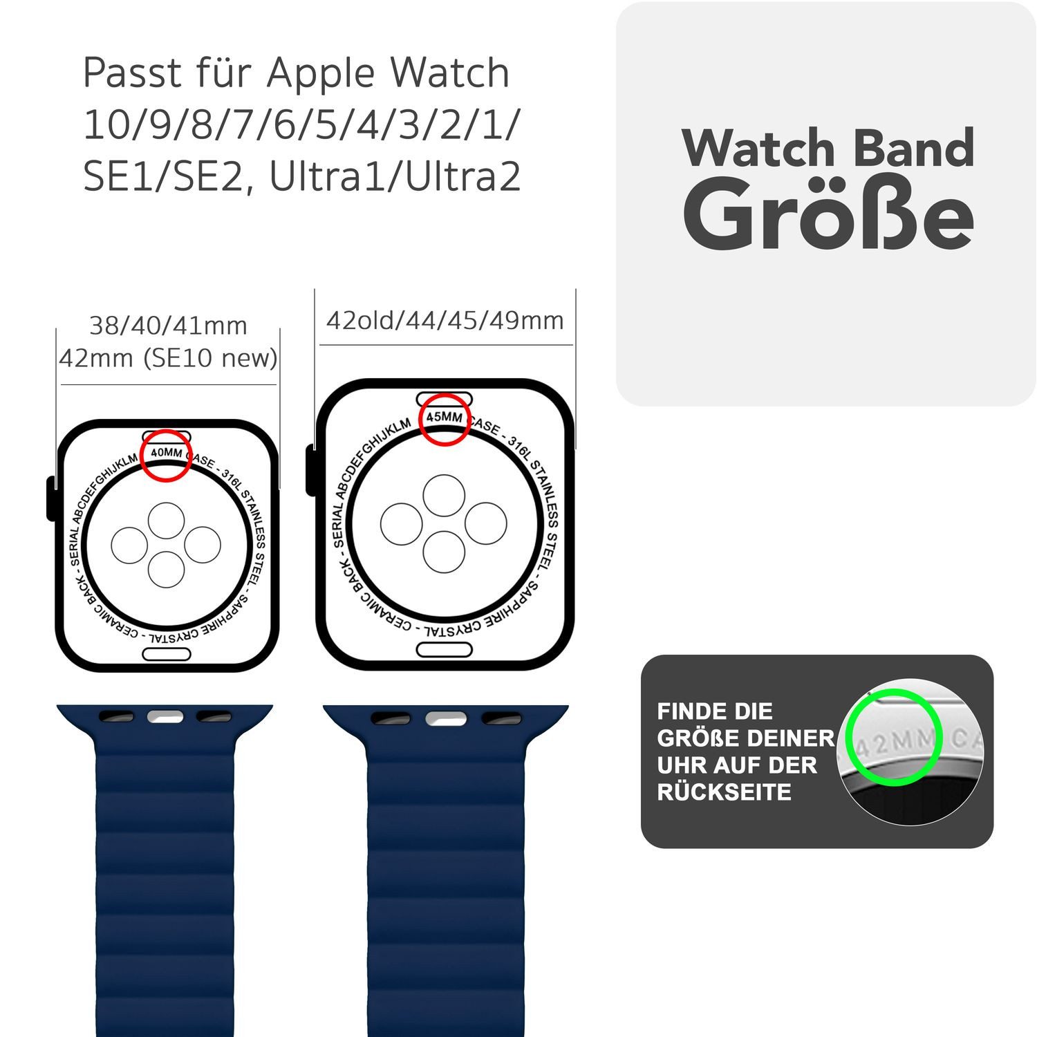 Nalia Smartwatch-Armband Apple Watch 38mm/40/41/42(Serie 10), Magnetisches Silikon Ersatzband / für Sport Fitness Uhr / Atmungsaktiv