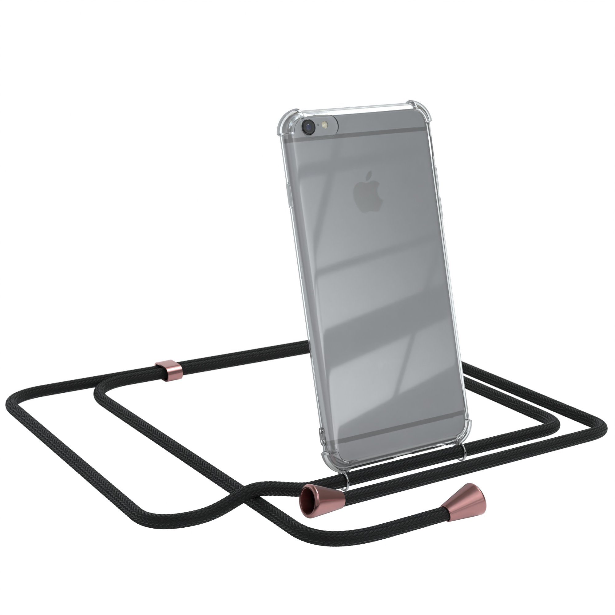 EAZY CASE Handykette 2in1 Metallkette für Apple iPhone 6 / 6S 4,7 Zoll, Handykordel Smartphonekette für Unterwegs Festivalbag Schwarz Rosé