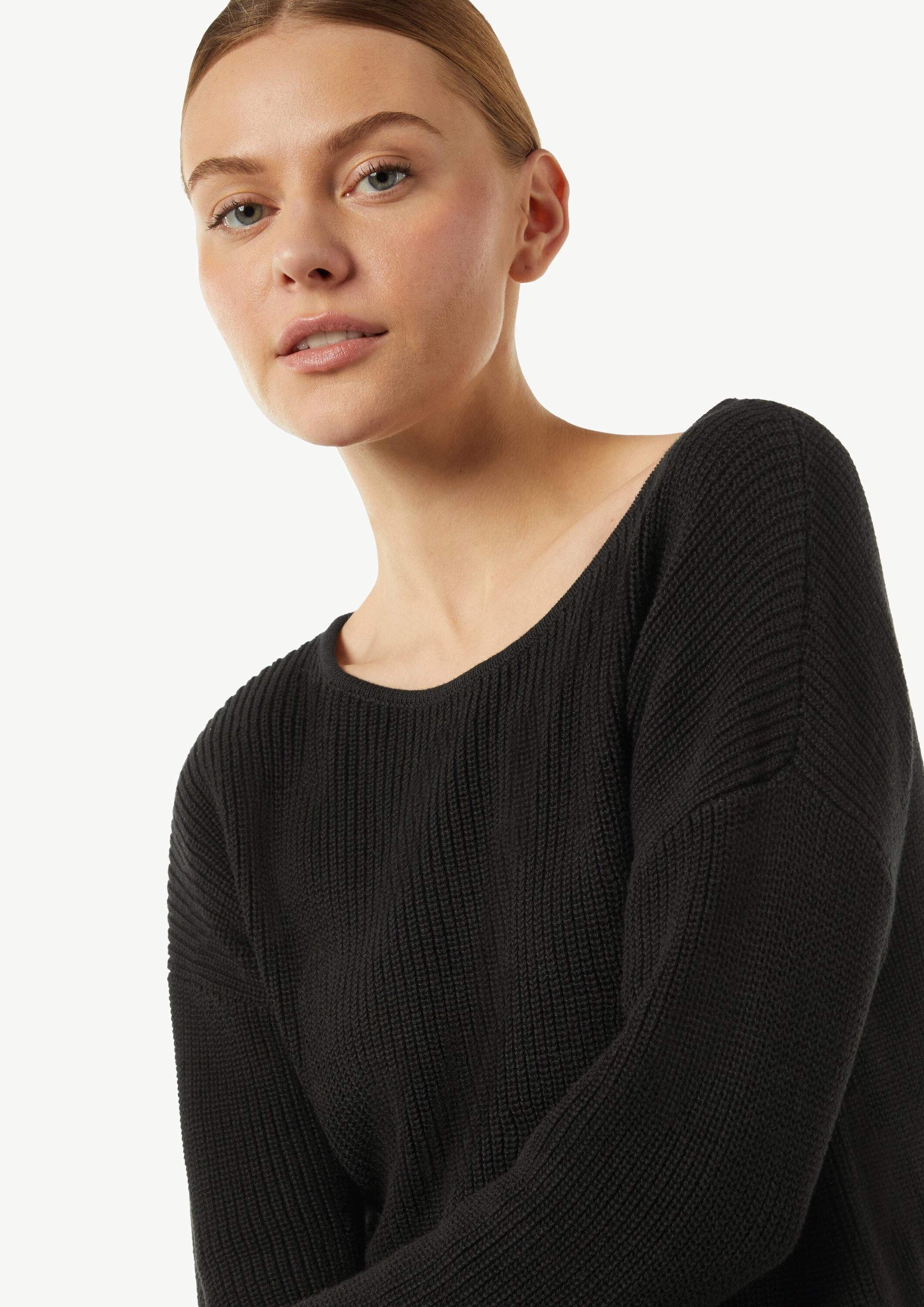comma Longpullover Strickpullover Strickpullover mit Metallic-Garn-Details an Saum und Bündchen