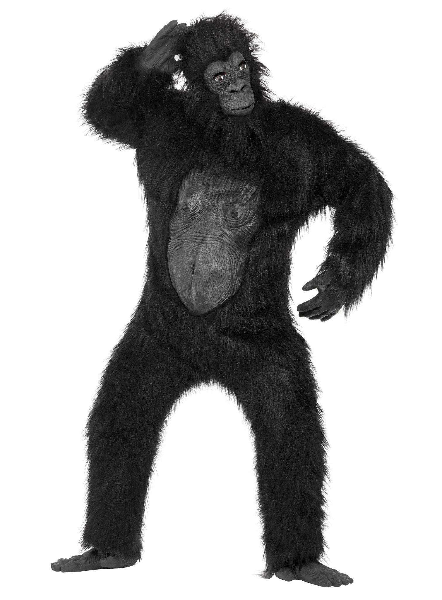 Smiffys Kostüm Gorilla Kostüm Deluxe - Overall für Karneval, Hochwertiger Gorilla-Anzug mit realistisch ausgeformter Brustplatte