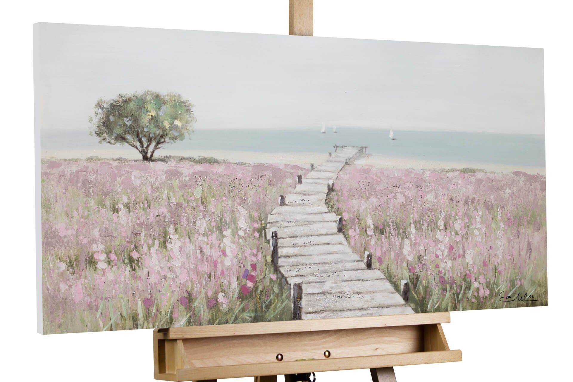 KUNSTLOFT Gemälde Sea cm, 100x50 100% Wohnzimmer HANDGEMALT Leinwandbild Flowers of Wandbild