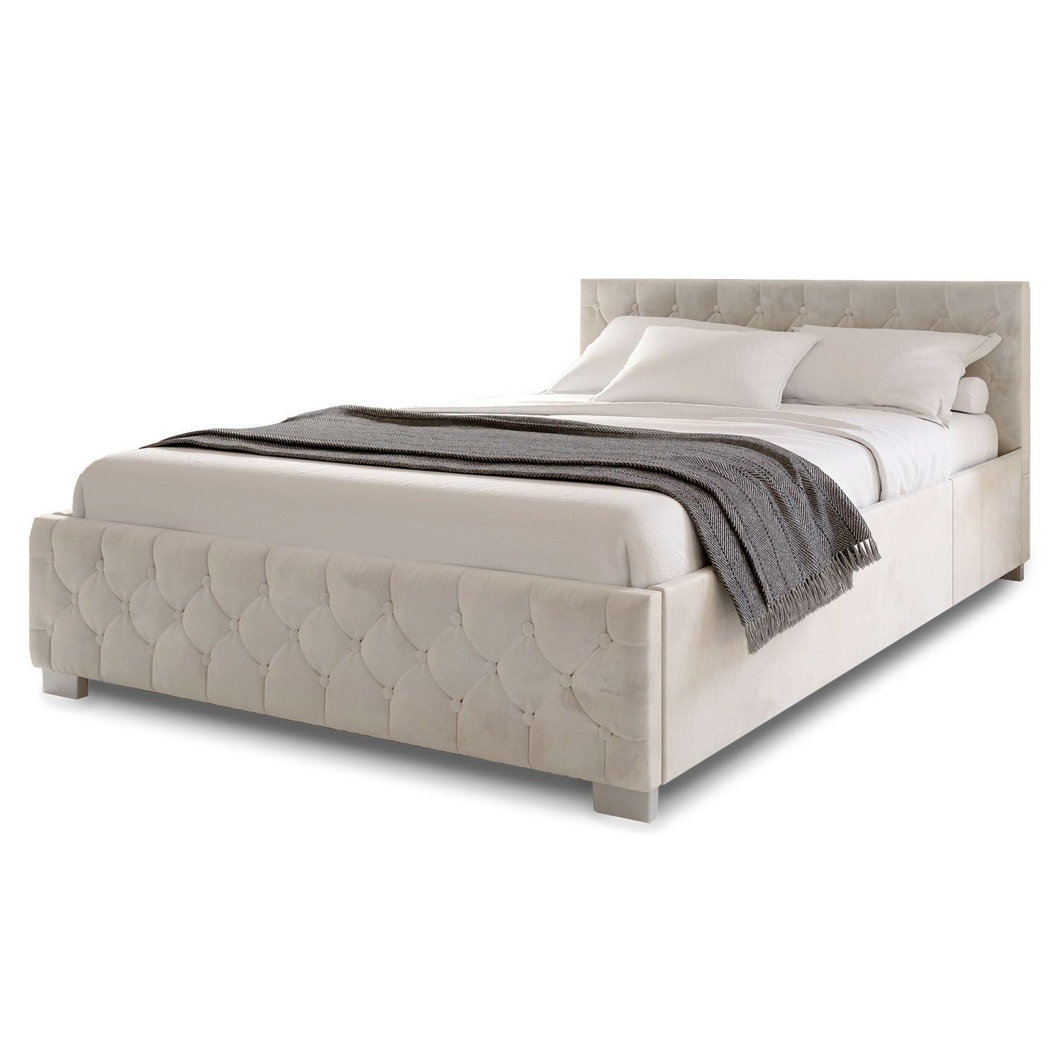 Juskys Polsterbett Nizza, Stauraum, LED Licht, Chesterfield Steppung, Samtbezug