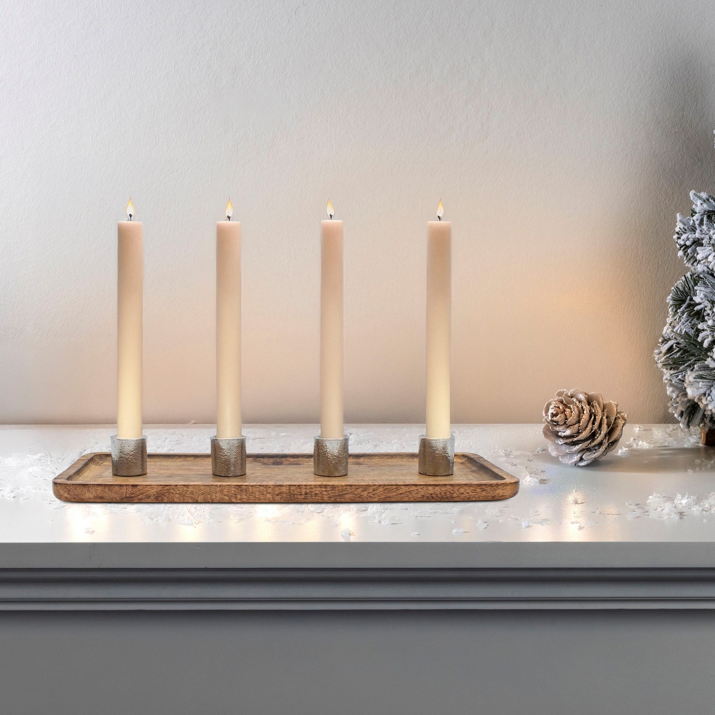 Spetebo Kerzentablett aus Mango Holz (Kerzenständer, 1 St., für 4 Stabkerzen), mit Anti-Rutsch-Pads an der Unterseite