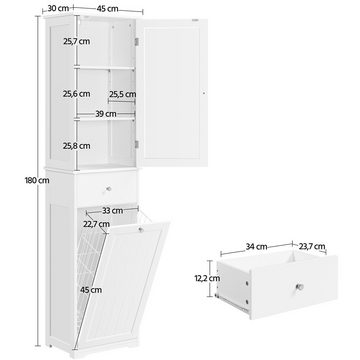 Yaheetech Hochschrank Badezimmerschrank mit verstellbaren Einlegeboden Weiß
