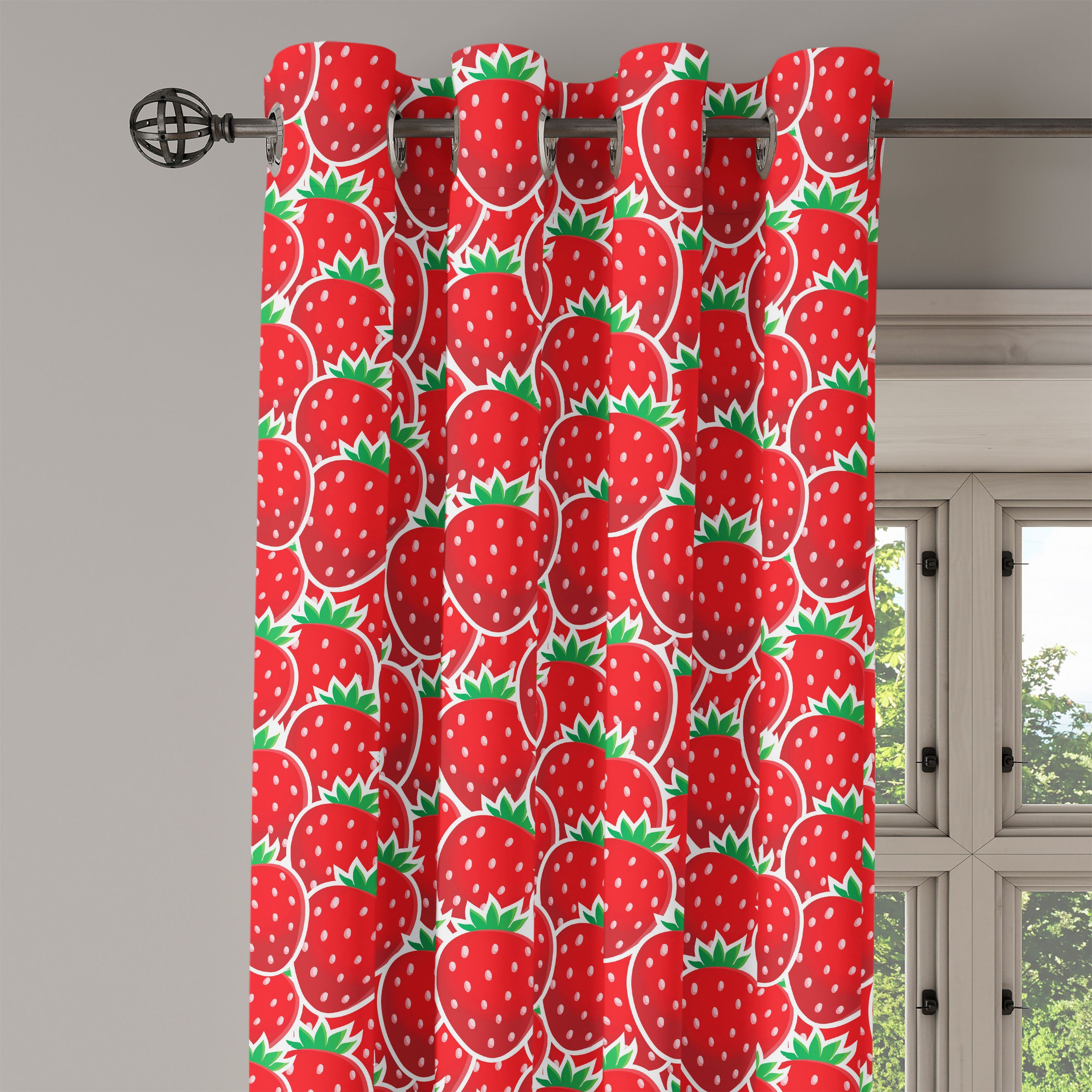 Schlafzimmer Dekorative Gardine für Botanik Früchte Strawberry Wohnzimmer, 2-Panel-Fenstervorhänge Yummy Abakuhaus,