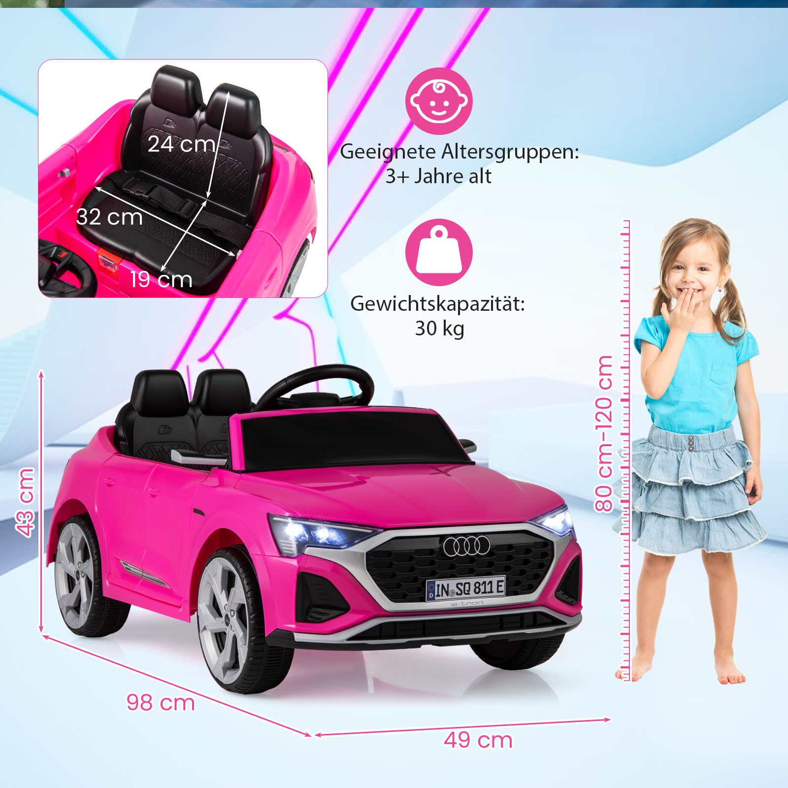 KOMFOTTEU Elektro-Kinderauto, Belastbarkeit 30 kg, Audi SQ8, 12-V-Elektrofahrzeug mit 2,4-G-Fernbedienung
