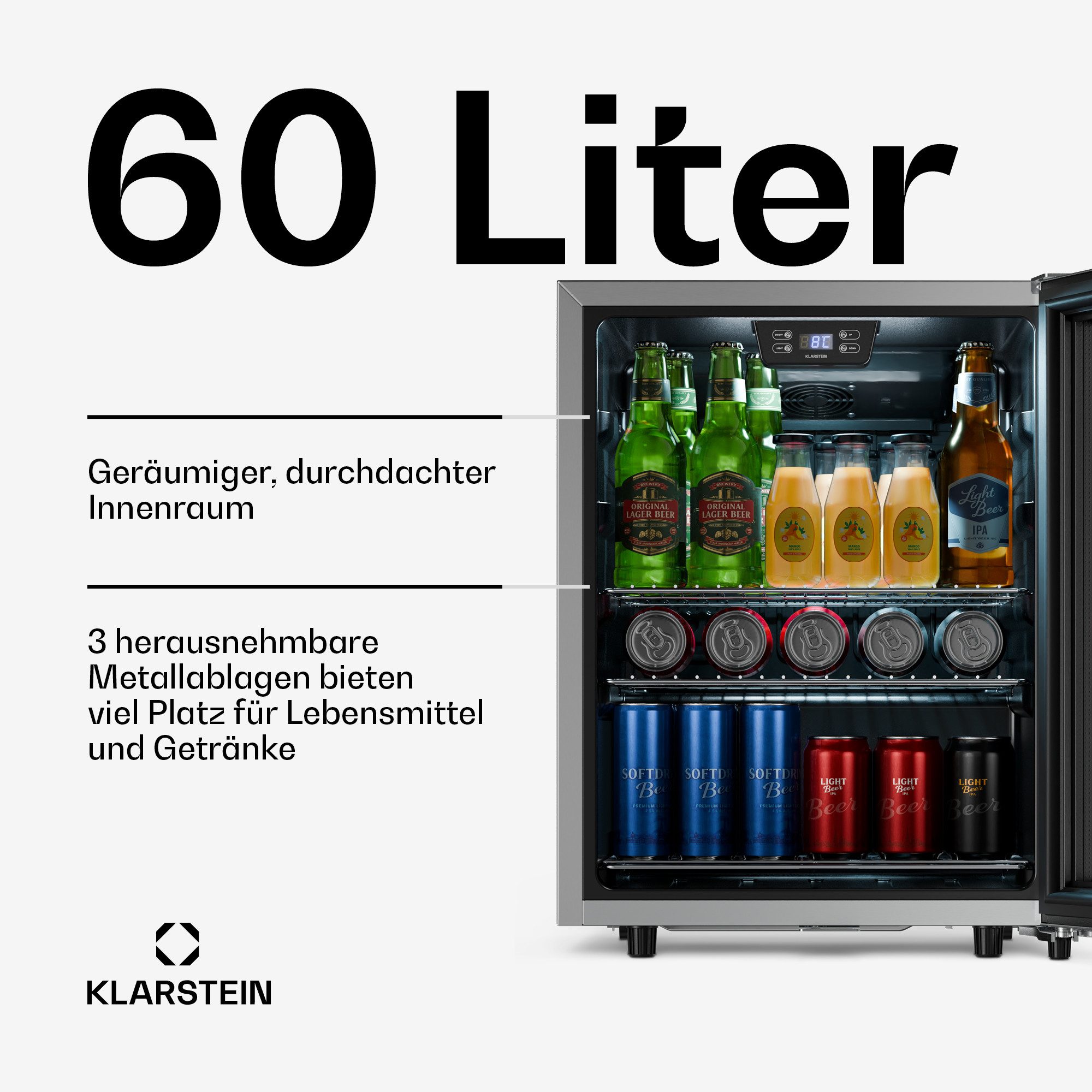 Klarstein Getränkekühlschrank LuxeChill Getränkekühl 60L 64x48 0-10°C LED schwarz Outdoor IPX4 10048375, 64 cm hoch, 48 cm breit, Outdoor-Getränkekühler IPX4 60L spritzwassergeschützt freistehend