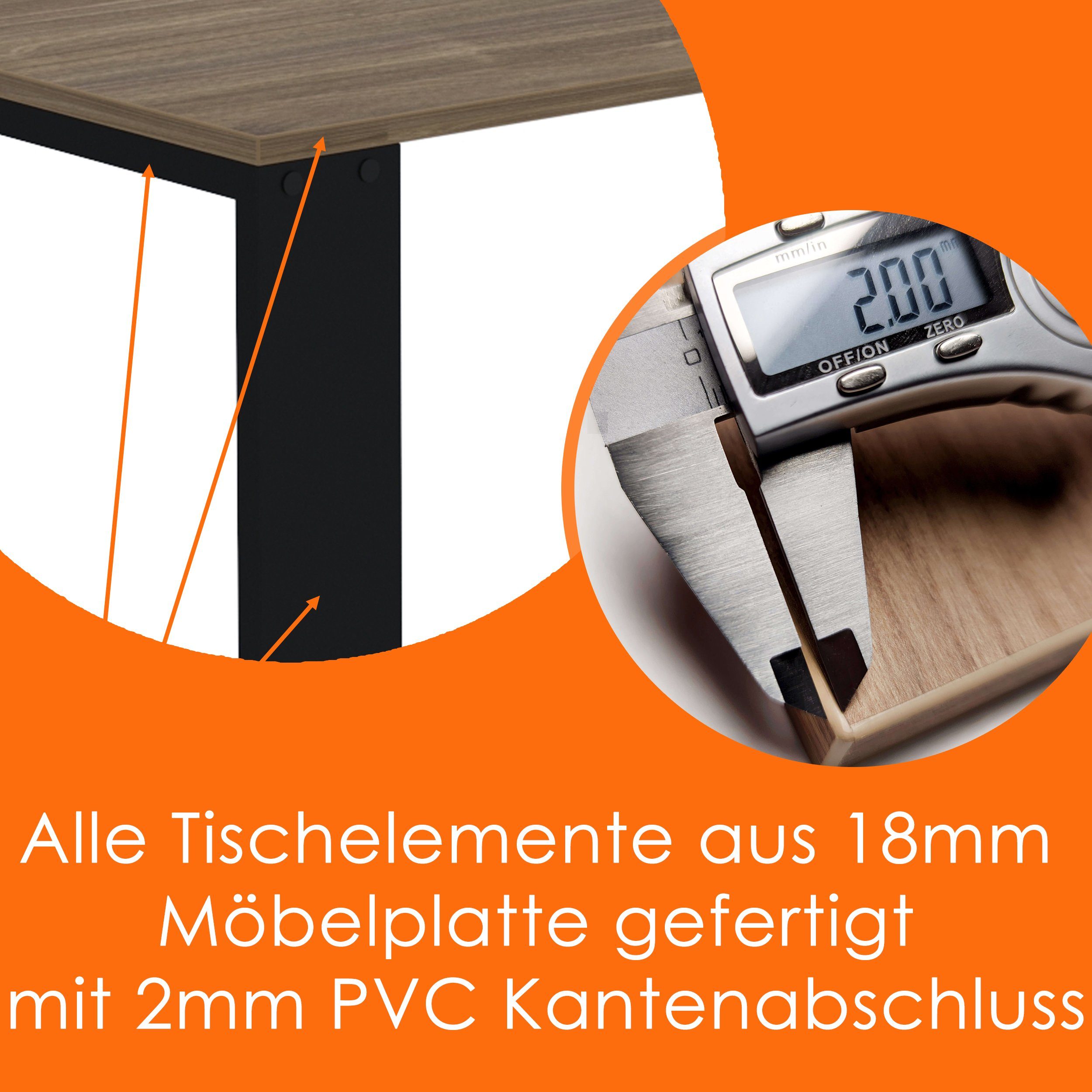 Esszimmertisch Burgund Bürotisch AKKE Schwarze Beinen Küchentisch Esstisch, LOFT 2mm-PVC