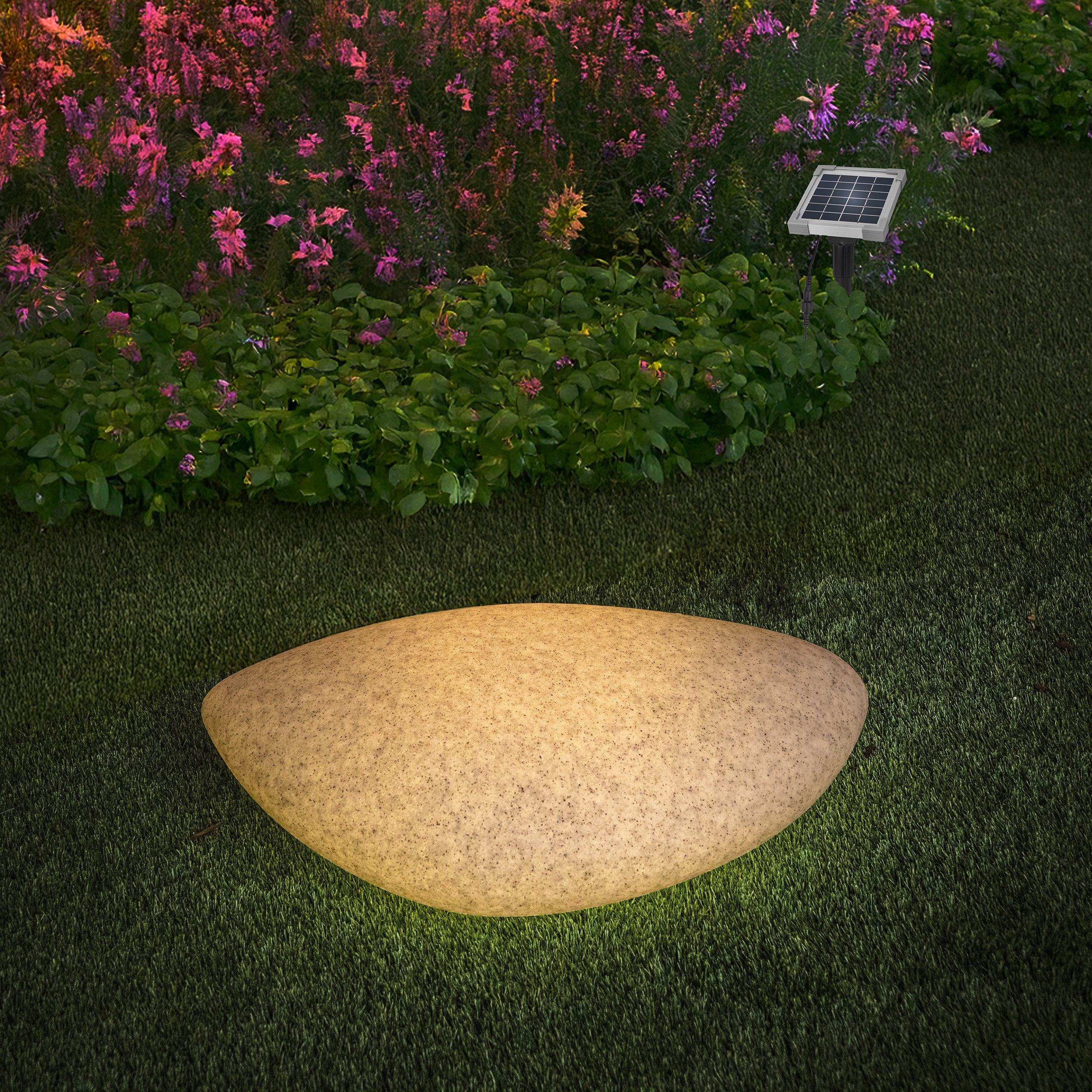 esotec LED Gartenleuchte Solar Felsen-Leuchtstein mit ext. Solarmodul multicolor Garten 106125, 9 Lichtfarben, Dauerlicht oder sanfter Farbwechsel, Leuchtstein kann im Schatten platziert werden, Solarmodul flexibel im Umkreis von 5m positionierbar, automatisches Einschalten bei Dämmerung, LED fest integriert, warmweiß, kaltweiß, tageslichtweiß, blau, violett, rot, gelb, grün, cyan