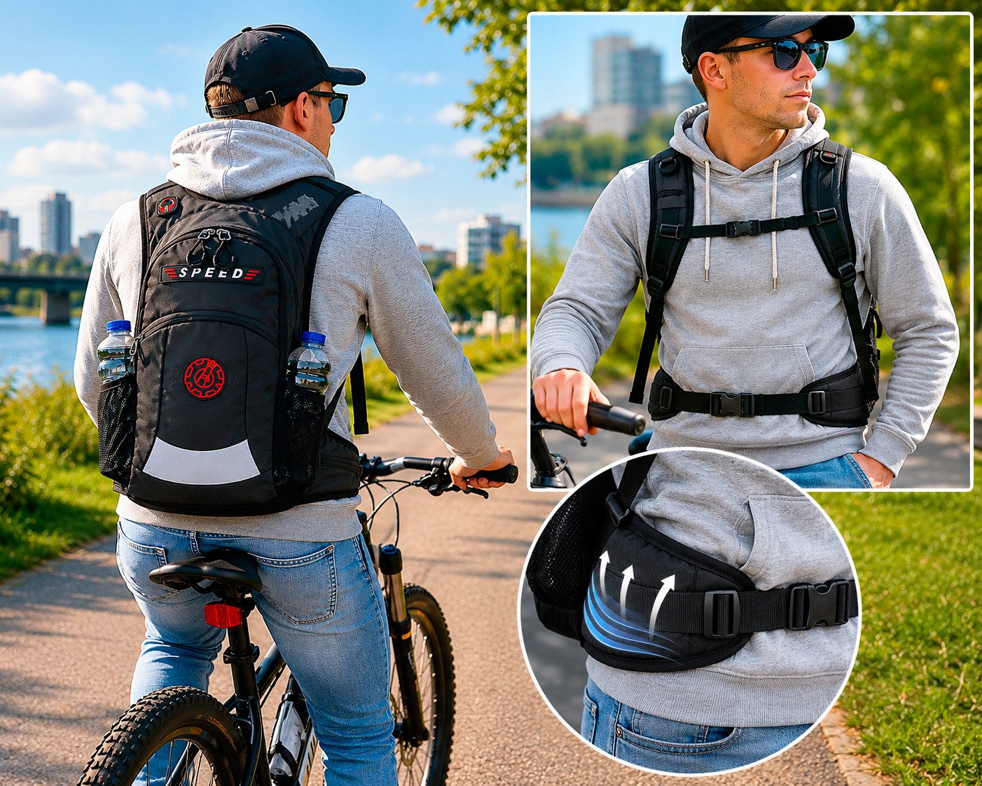 BAG STREET INTERNATIONAL Fahrradrucksack - wasserdichter Motorradrucksack - ergonomisch - Sport, Outdoor