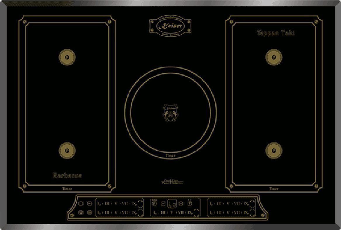 Kaiser Küchengeräte Induktions Herd-Set EH 6432 BE +KCT 7797 FI Em, Retro Einbau Backofen Elektro, 68 L+Induktionskochfeld 77cm