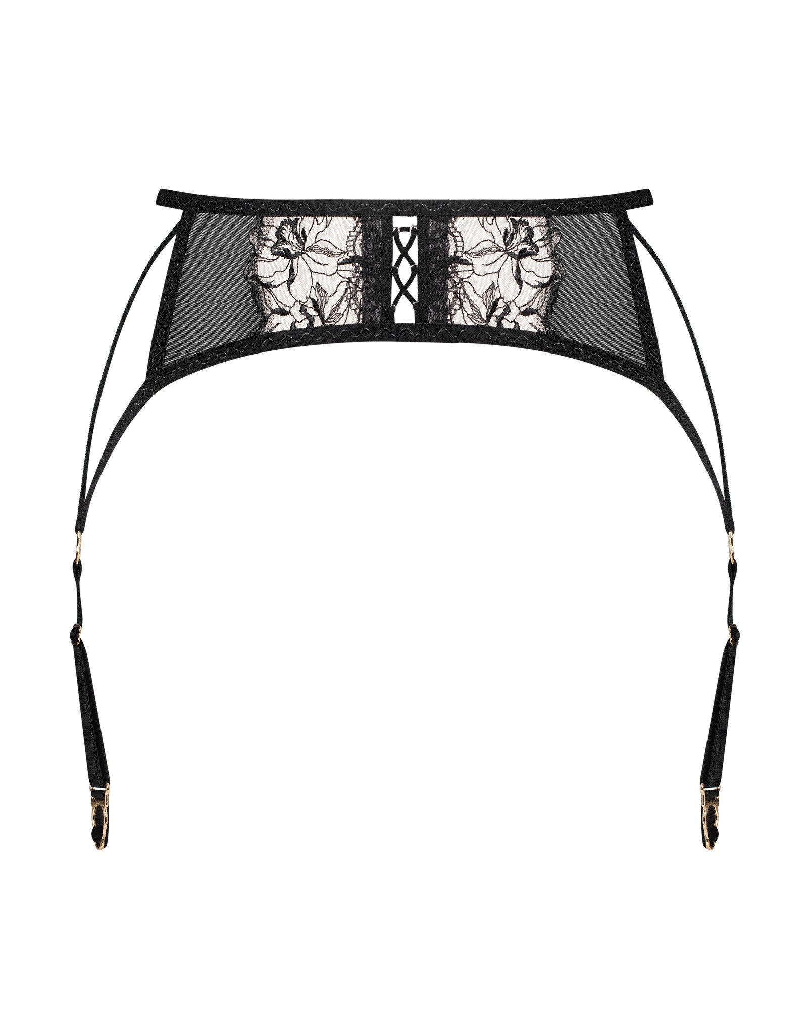 Obsessive Strapsgürtel Vila Blanes Strapsgürtel mit floraler Stickerei - schwarz, beige, verstellbare Strumpfhalter-Riemen