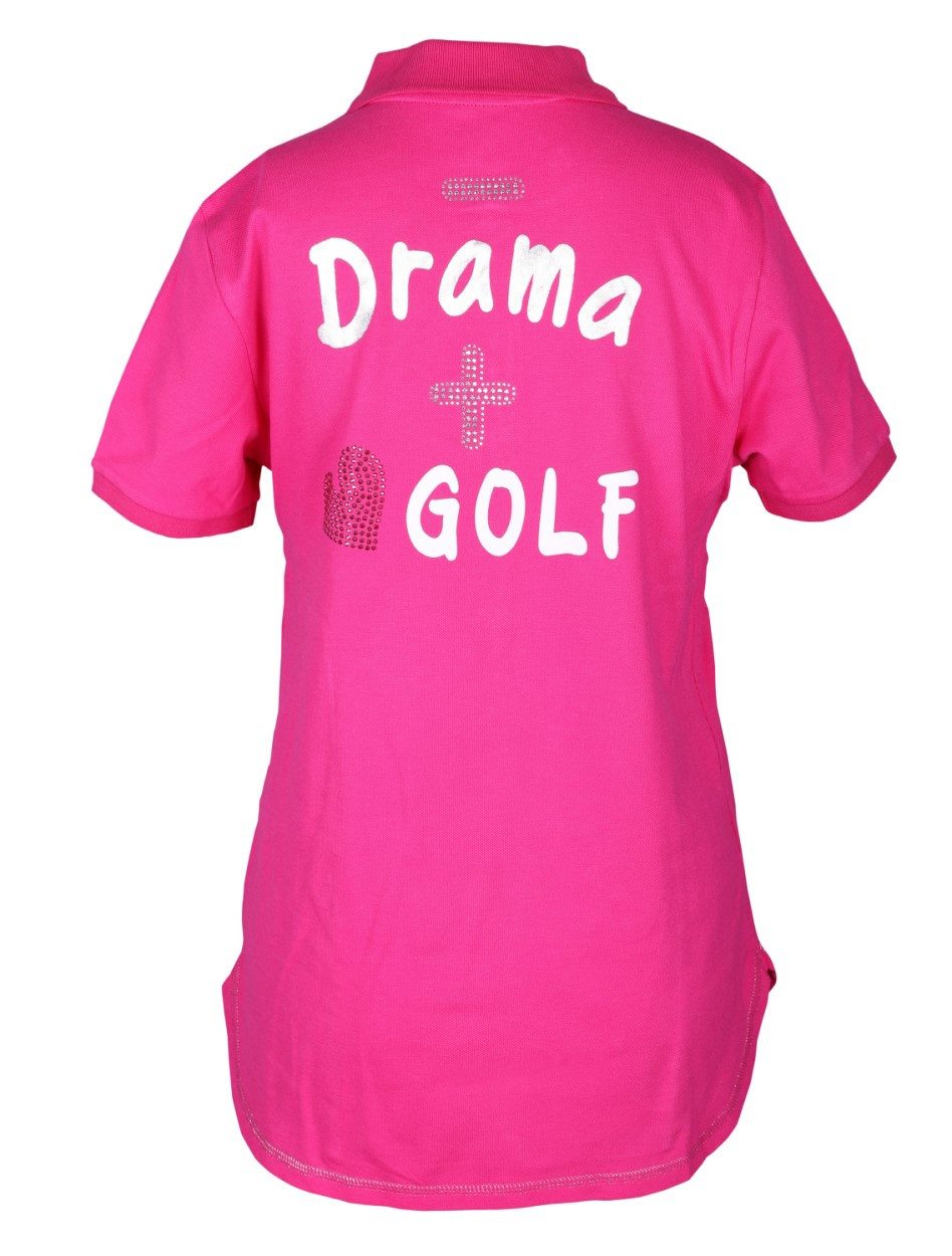 girls golf Poloshirt Girls Golf Polo 'Less Drama More Golf' Pink Damen S
