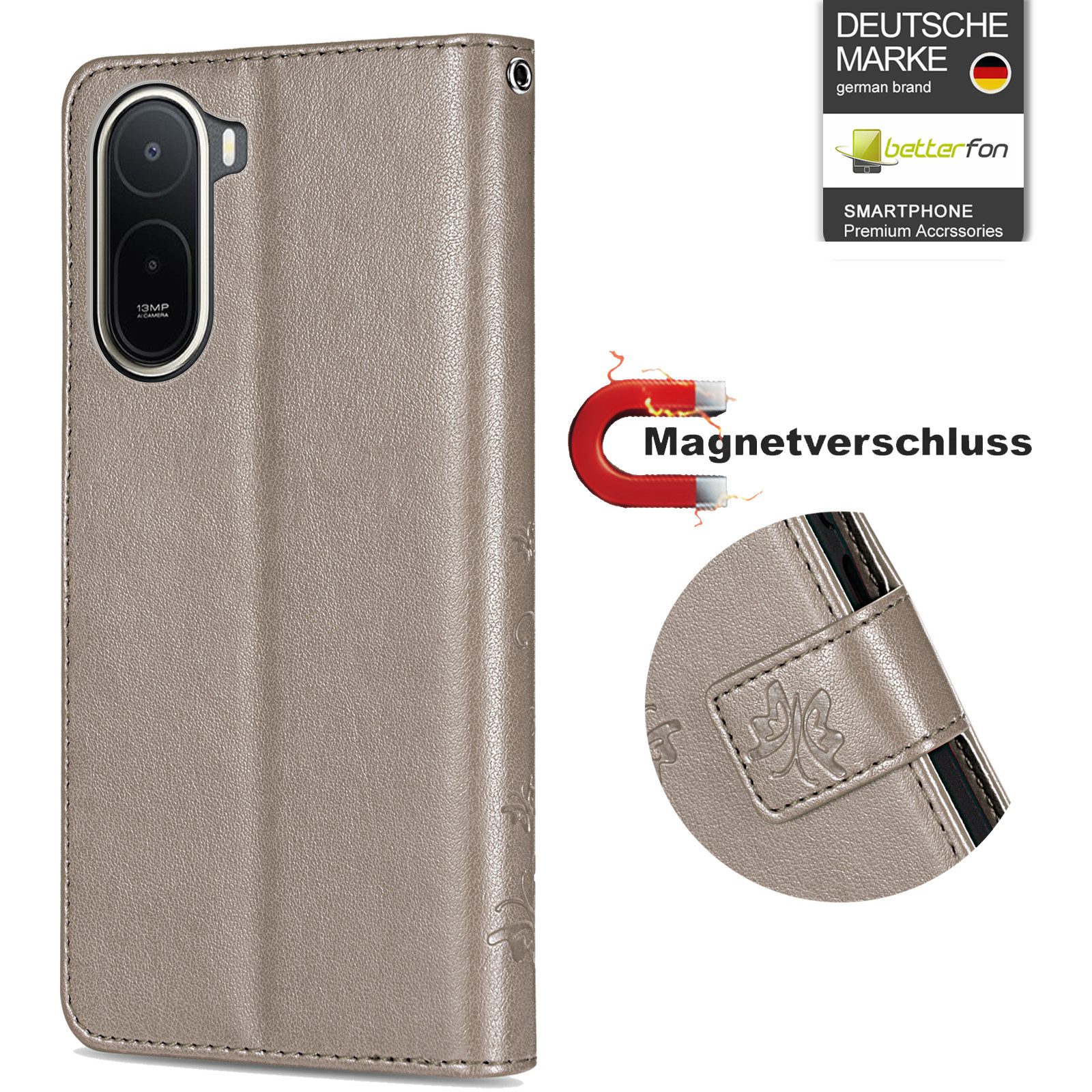 betterfon Handyhülle für Xiaomi Modelle Hülle mit [Kartenfächern], Bookstyle-Hülle: Magnetverschluss 3 Kartenfächer & Standfunktion – Bild 2 von 5