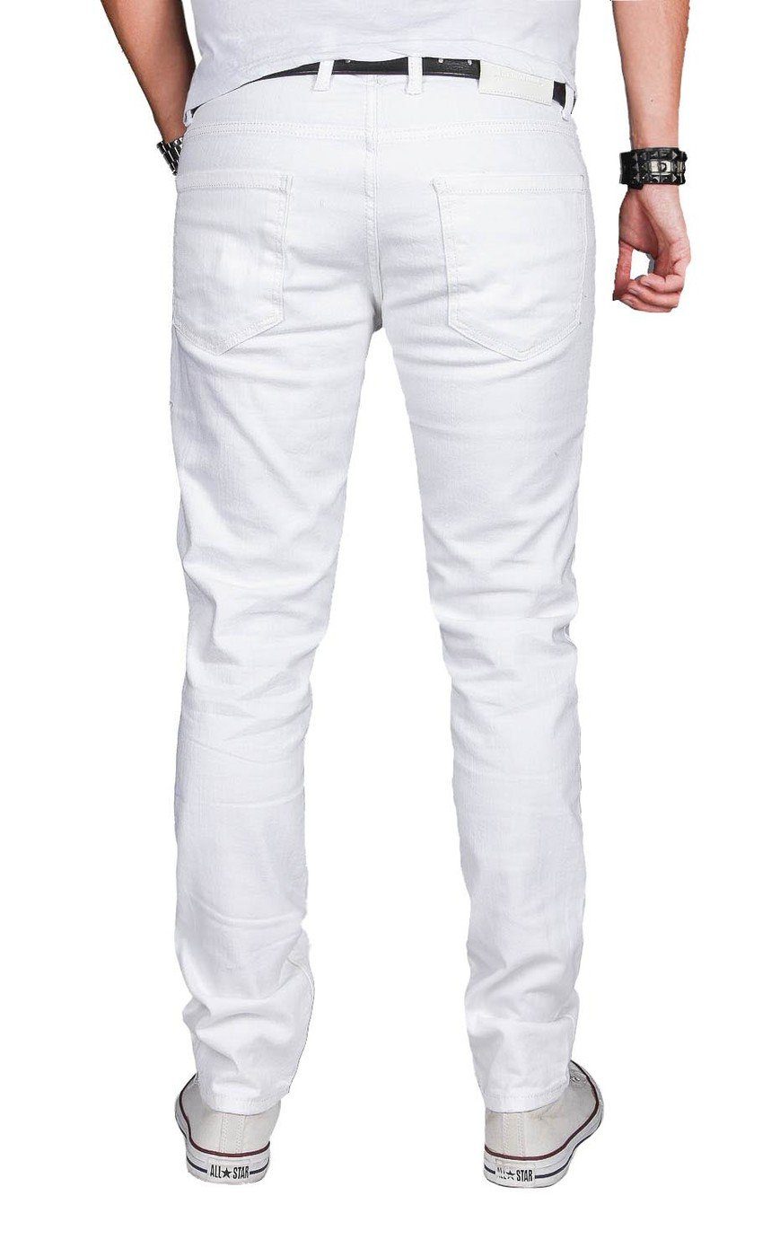 Alessandro 2% Fit Elasthan ASMinero Salvarini Straight-Jeans Jeans Slim mit weiß