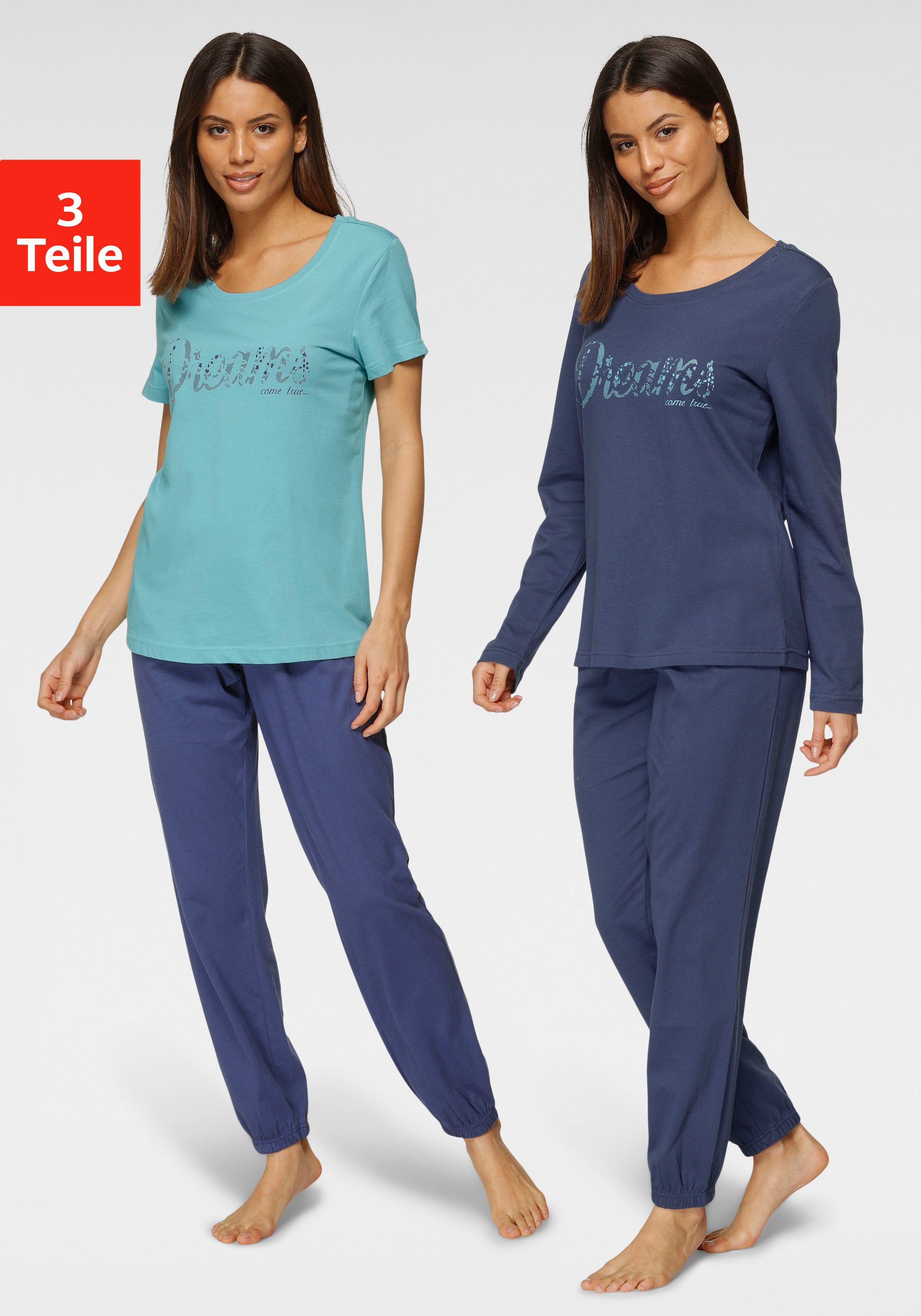 Vivance Dreams Pyjama (Set, 3 teilig) mit Frontschriftzug günstig online kaufen