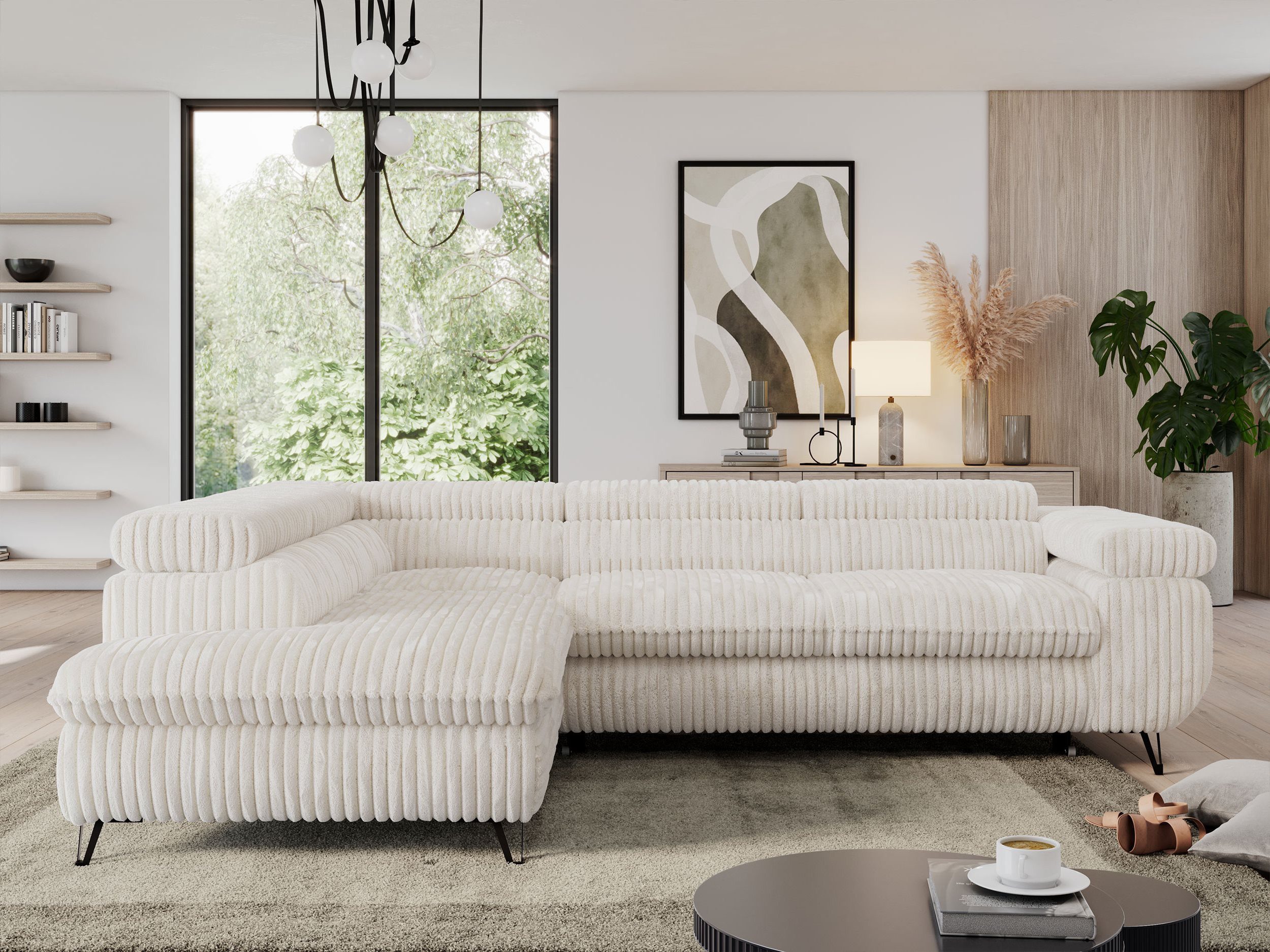 MKS MÖBEL Ecksofa PEDRO L, Set, HR35-Schaum, Metallbeinen, Wellenfedern, L-form, Schlaffunktion, verstellbaren Kopfstützen, Bettkasten