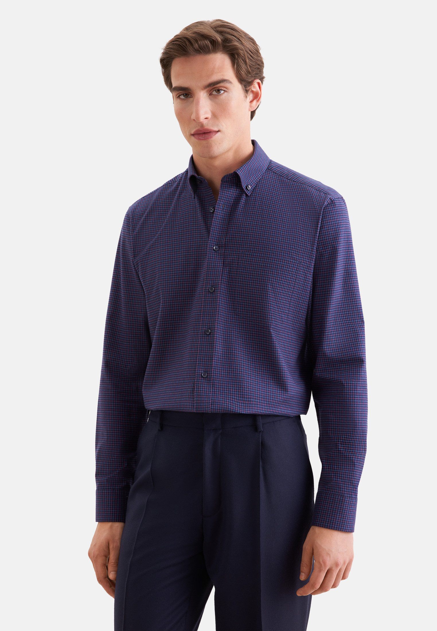 seidensticker Flanellhemd Schwarze Rose Regular 1/1 Button-Down-Kragen Karo