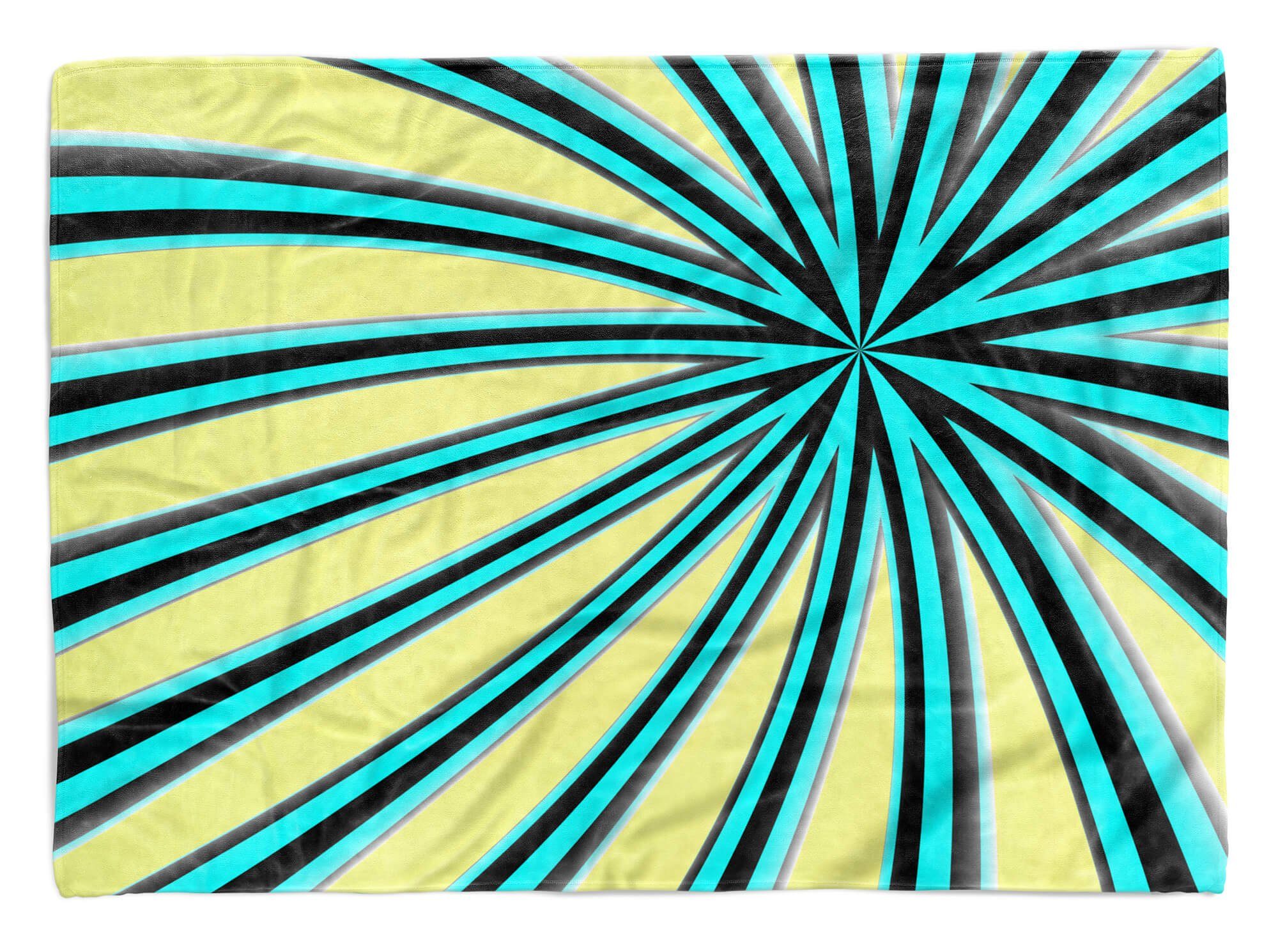Sinus Art Handtücher Handtuch Strandhandtuch Saunatuch Kuscheldecke mit Fotomotiv schönes Muster Gelb Blau, Baumwolle-Polyester-Mix (1-St), Handtuch