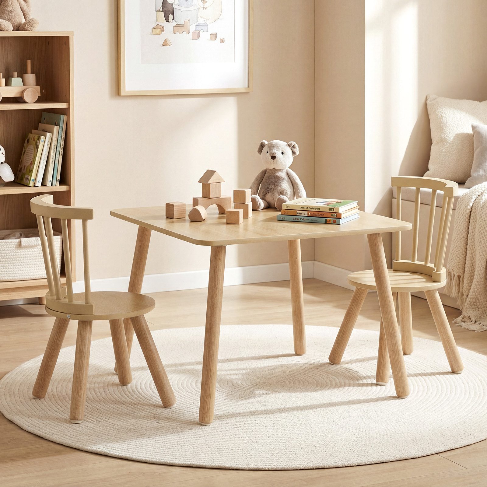 COSTWAY Kindersitzgruppe, (3-tlg), Kindertisch und 2 Stühle Set, Holz