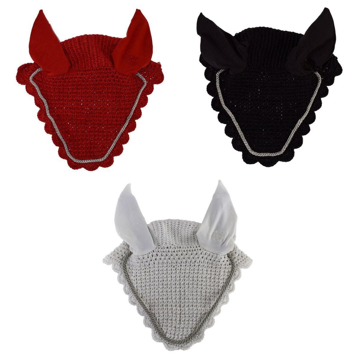 USG Fliegenhaube Warmblut Fliegenhaube in Strick-Optik mit Kordel in Akzentfarbe (1 St), elastischer Ohrenschutz