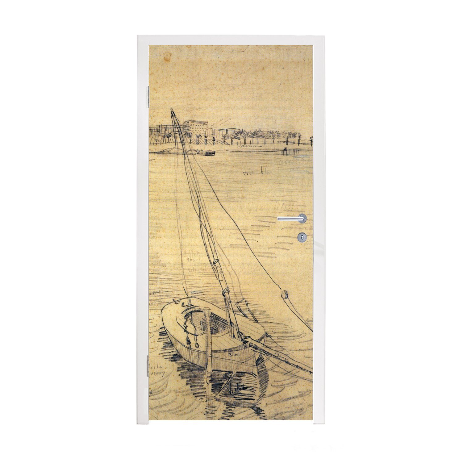Fototapete St), - 75x205 (1 cm Gogh, Seine Tür, Asnières Segelboot bei MuchoWow Vincent für van der bedruckt, Türaufkleber, Türtapete Matt, auf