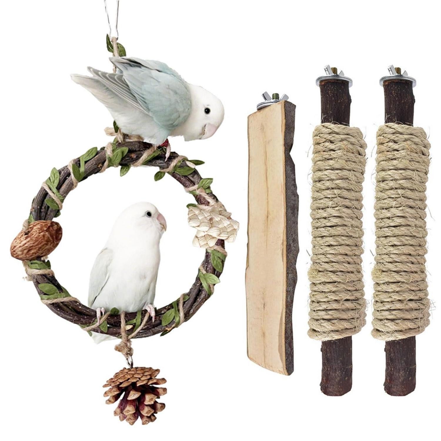LuxusKollektion Vogelspielplatz Vogelspielzeug-Set Holz & Sisal für Sittiche