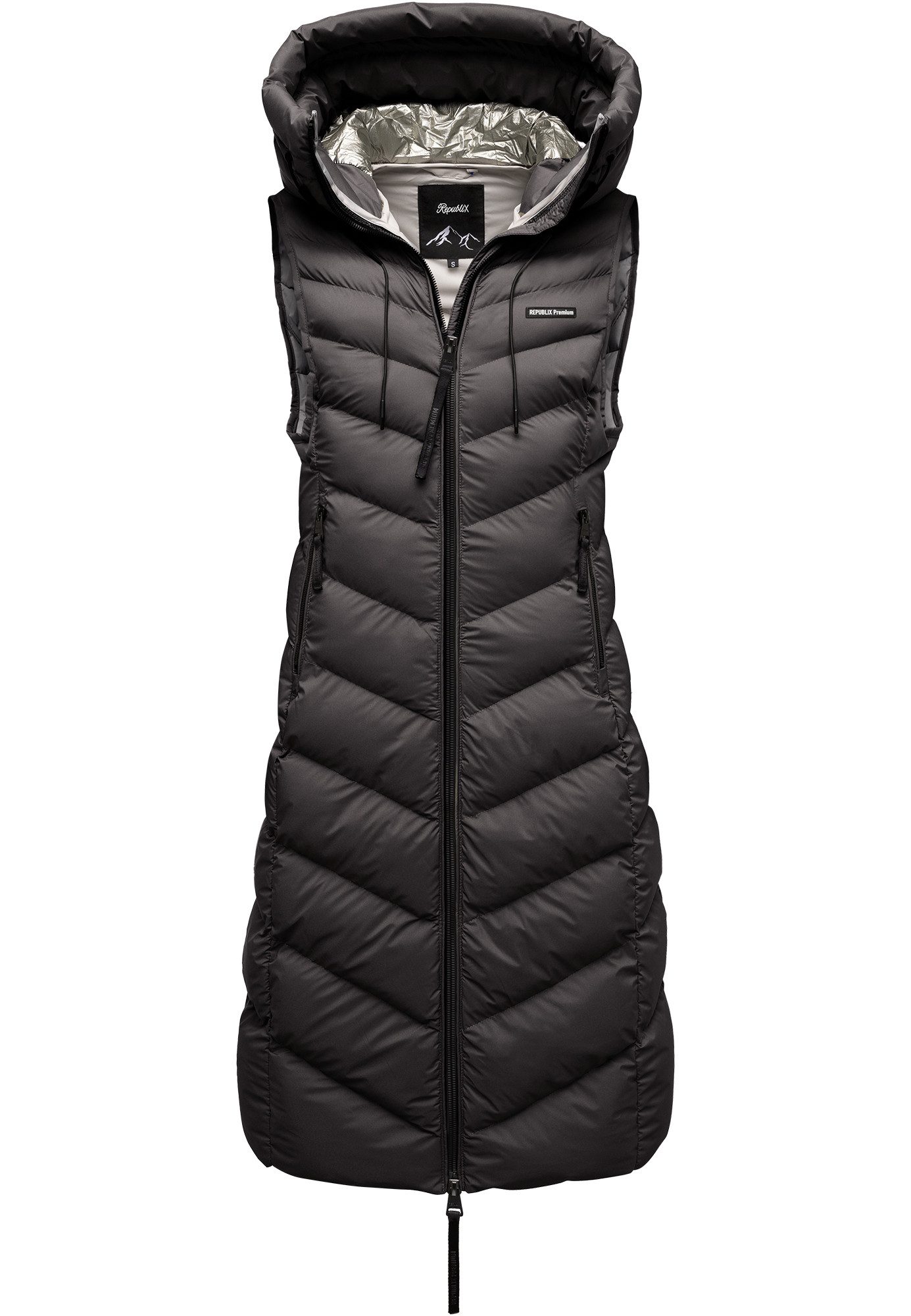 REPUBLIX Steppweste ELLA warme Damen Outdoor-Weste Jacke lang mit Kapuze – Bild 2 von 3