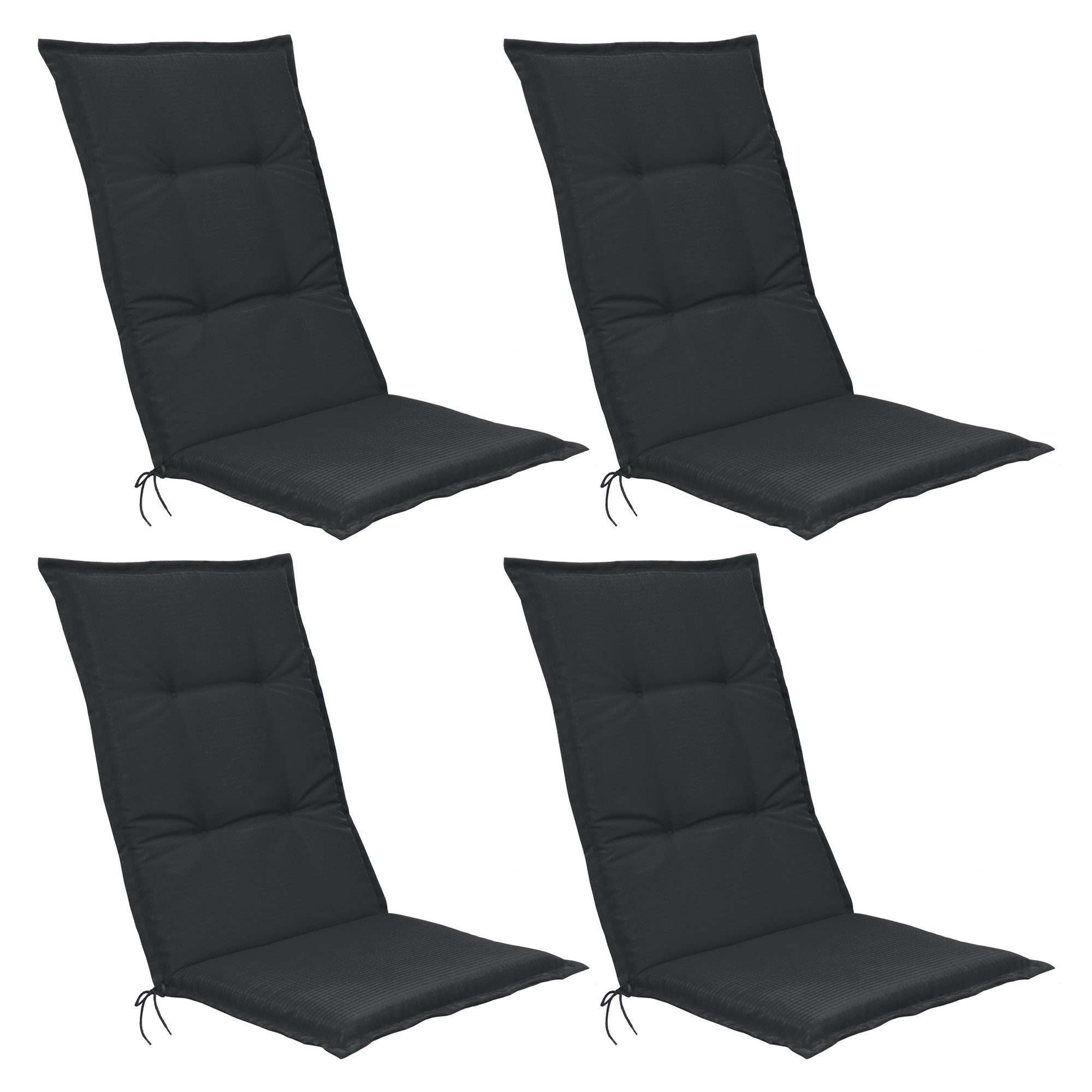 Beautissu Hochlehnerauflage 4er Set Hochlehner Set Base HL Sitzkissen, 120x50x6cm Graphitgrau, Hochlehner Rückenkissen Stuhlkissen für Gartenstühle Sitzpolster