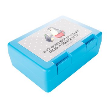Mr. & Mrs. Panda Butterdose Pinguin mit Kind - Grau Pastell - Geschenk, Brotzeitbox, Butterbrotdo, Premium Kunststoff, (1-tlg), Sicherer Verschluss