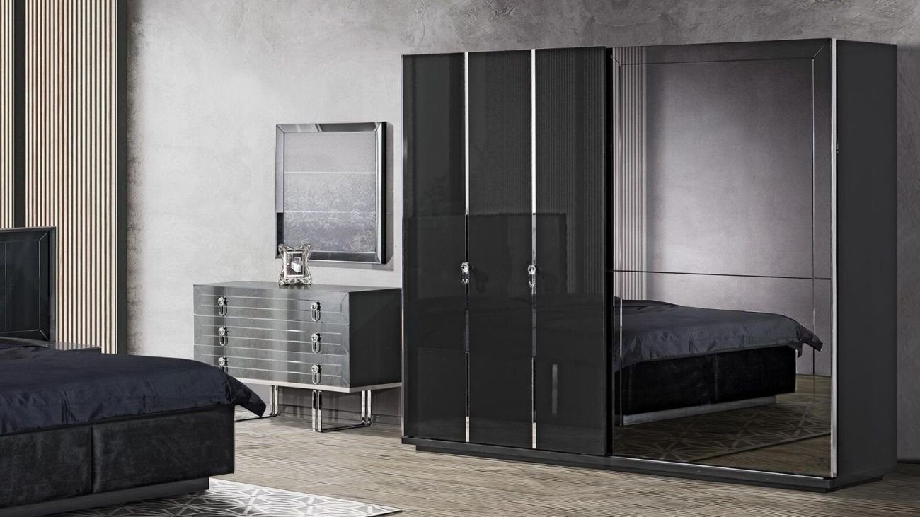 JVmoebel Kleiderschrank Kleiderschrank Holzschrank Schrank Schlafzimmer  Schränke schwarz (1-St., 1x nur Kleiderschrank ohne Kommode) Made in Europa