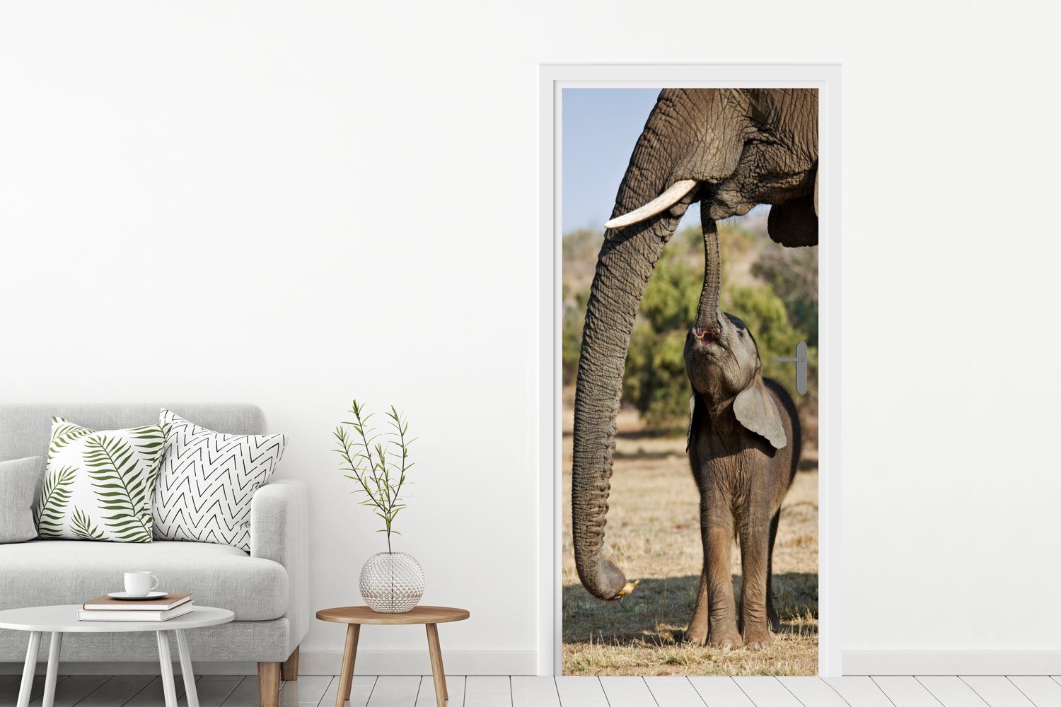 MuchoWow Türtapete Elefant - Tiere St), Gras Türaufkleber, Tür, Natur, Matt, Fototapete - - 75x205 cm (1 bedruckt, für