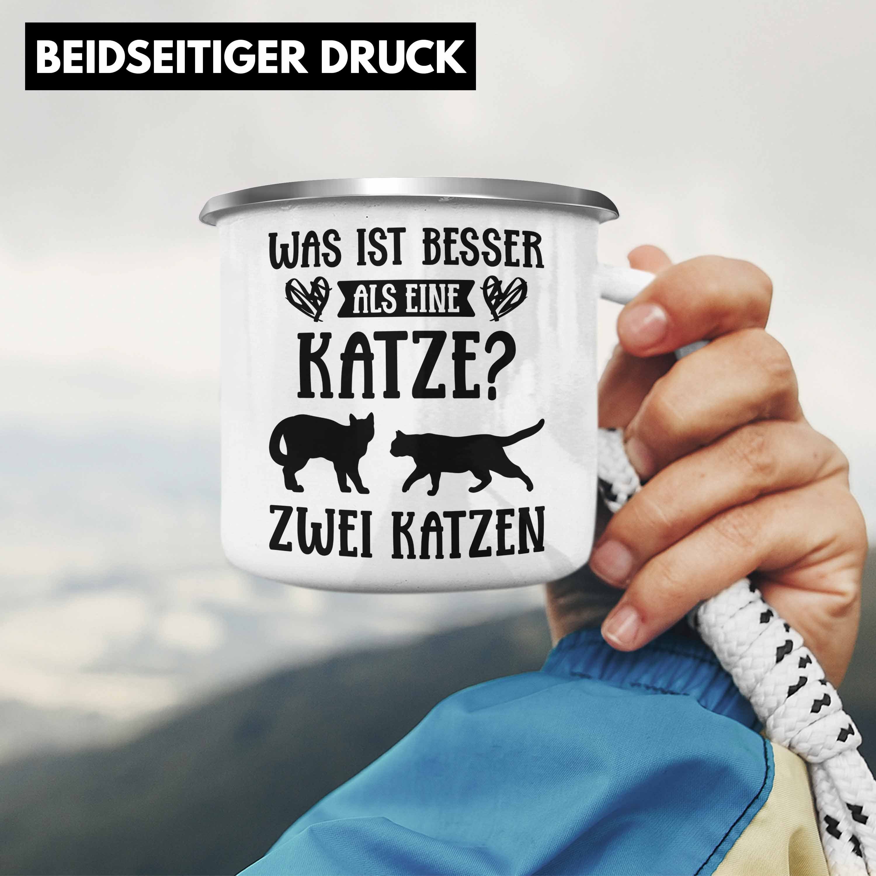 Tasse Spruch Cat Geschenke Geschenk Trendation Tasse Grafik Katzen Katzenliebhaber Emaille Lustig - Kaffeebecher Silber Trendation Katze Thermotasse KaffeeEmaille