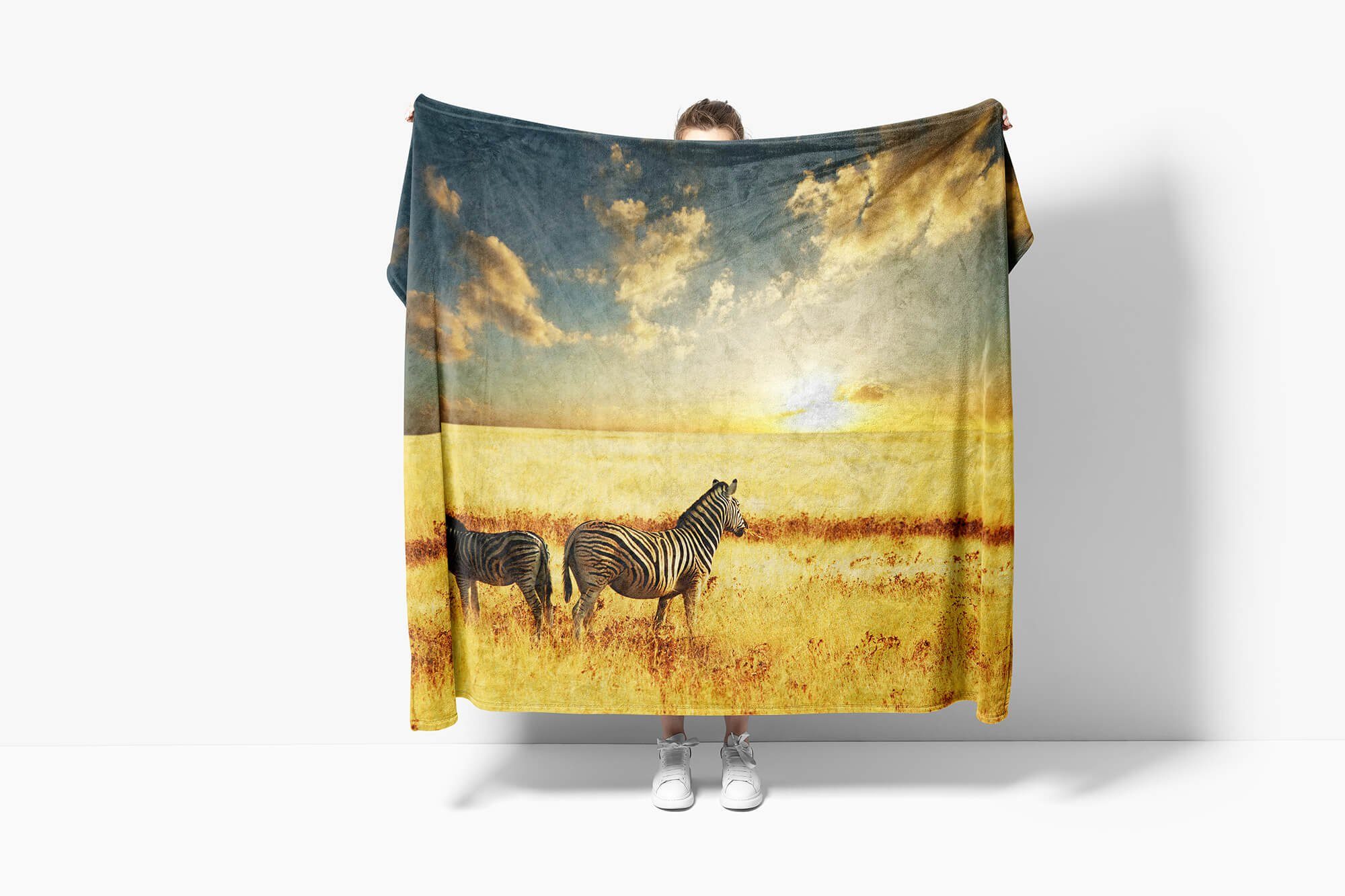 Afrika Kuscheldecke Handtuch Strandhandtuch Handtücher Tiermotiv mit Sinus Sonn, Baumwolle-Polyester-Mix Handtuch Art Zebras Saunatuch (1-St),