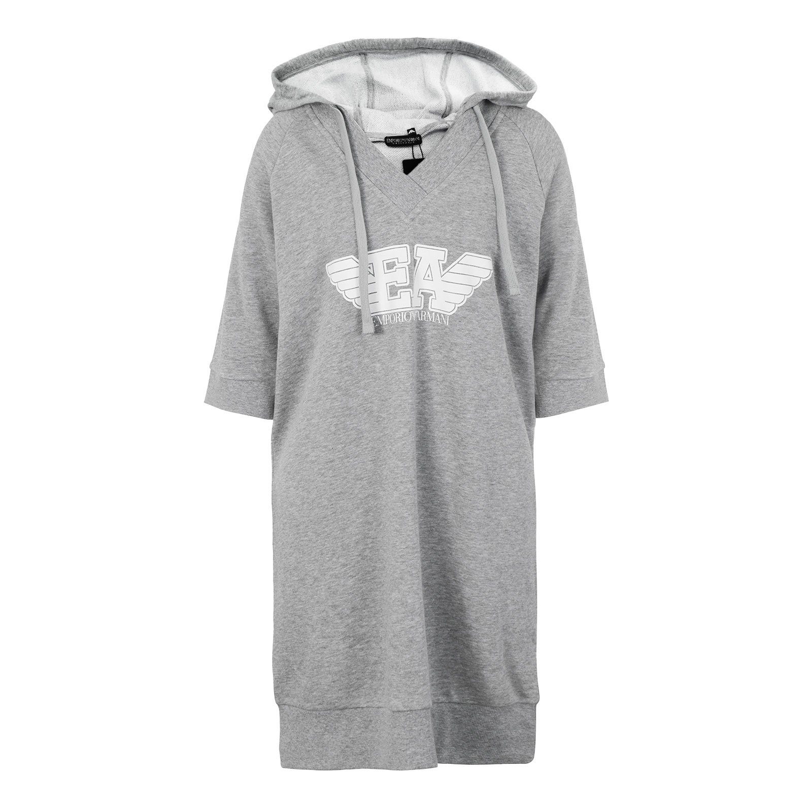 Emporio Armani Nachthemd Night Dress with Hood mit großem Logo vorn 03748 light grey melange