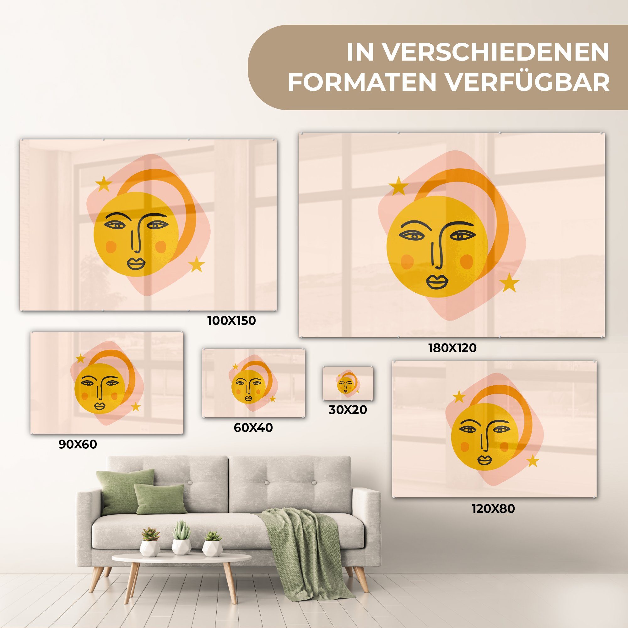 MuchoWow Acrylglasbild Gesicht - Wohnzimmer Rosa, Sommer - (1 St), & Schlafzimmer Acrylglasbilder