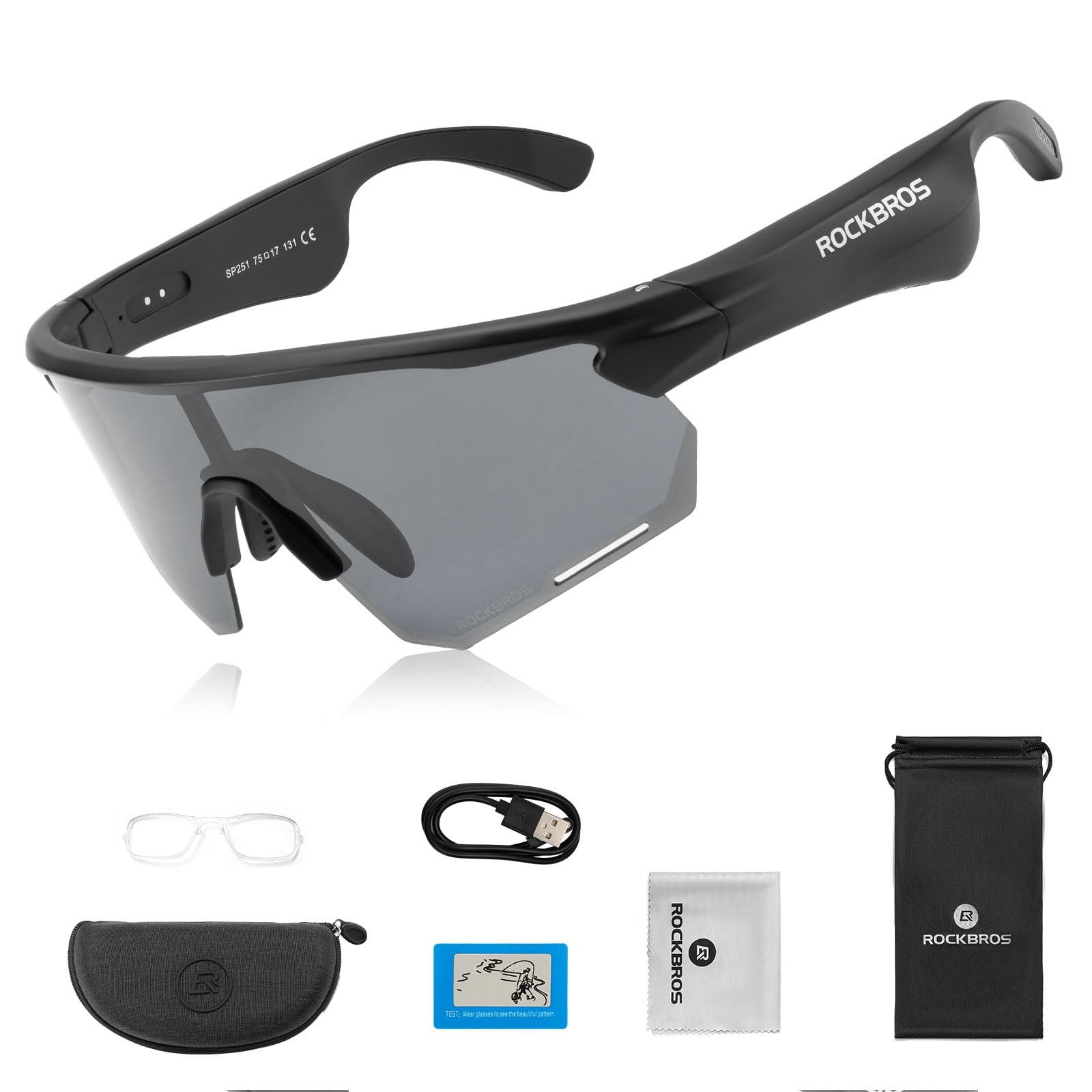 ROCKBROS Fahrradbrille Bluetooth Fahrradbrille Polarisierte Intelligente Brille, (für Männer und Frauen, 1-St., für MTB Joggen Bergsteigen Angeln), Open-Ear-Sound Sportbrille