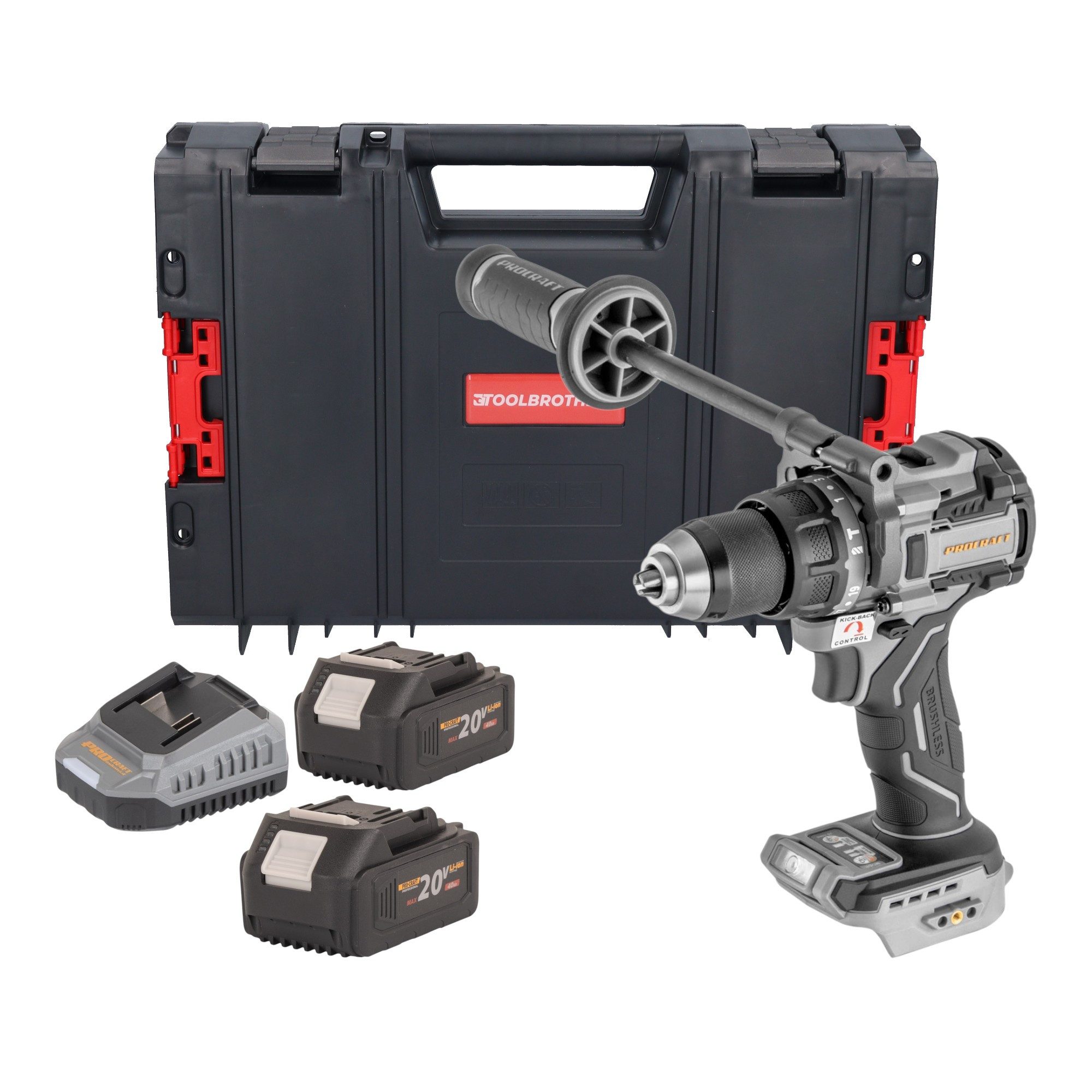 PROCRAFT industrial Akku-Schlagbohrschrauber CD20C-BB Akku Schlagbohrschrauber 20 V 120 Nm Brushless + 2x Akku 4,0