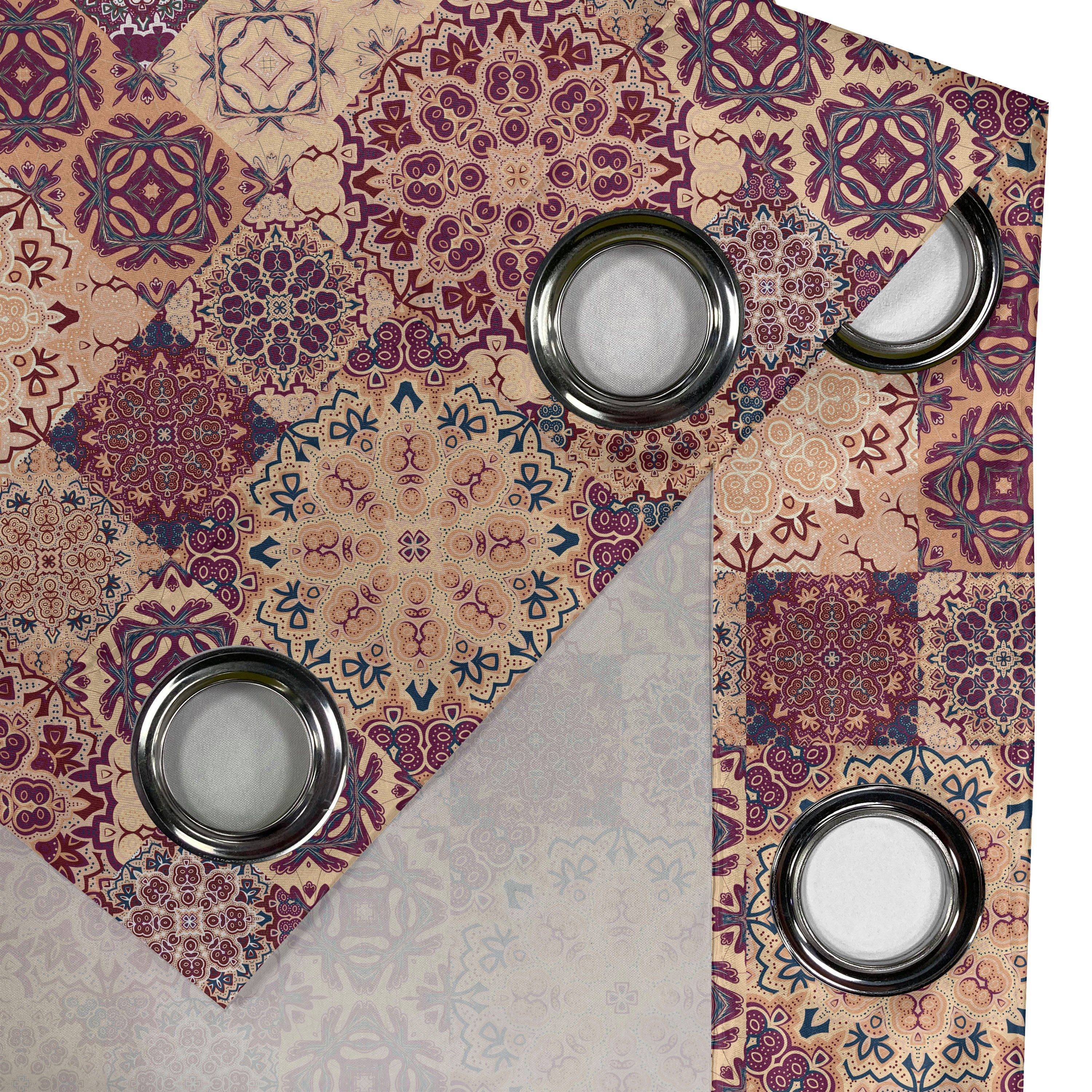 für Wohnzimmer, 2-Panel-Fenstervorhänge Dekorative Keramikfliesen Schlafzimmer Abakuhaus, Aufwändige Gardine marokkanisch