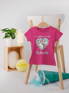 Shirtracer T-Shirt Einhorn mit Herz - Ich Glitzer jetzt in der Schule Einschulung Mädchen