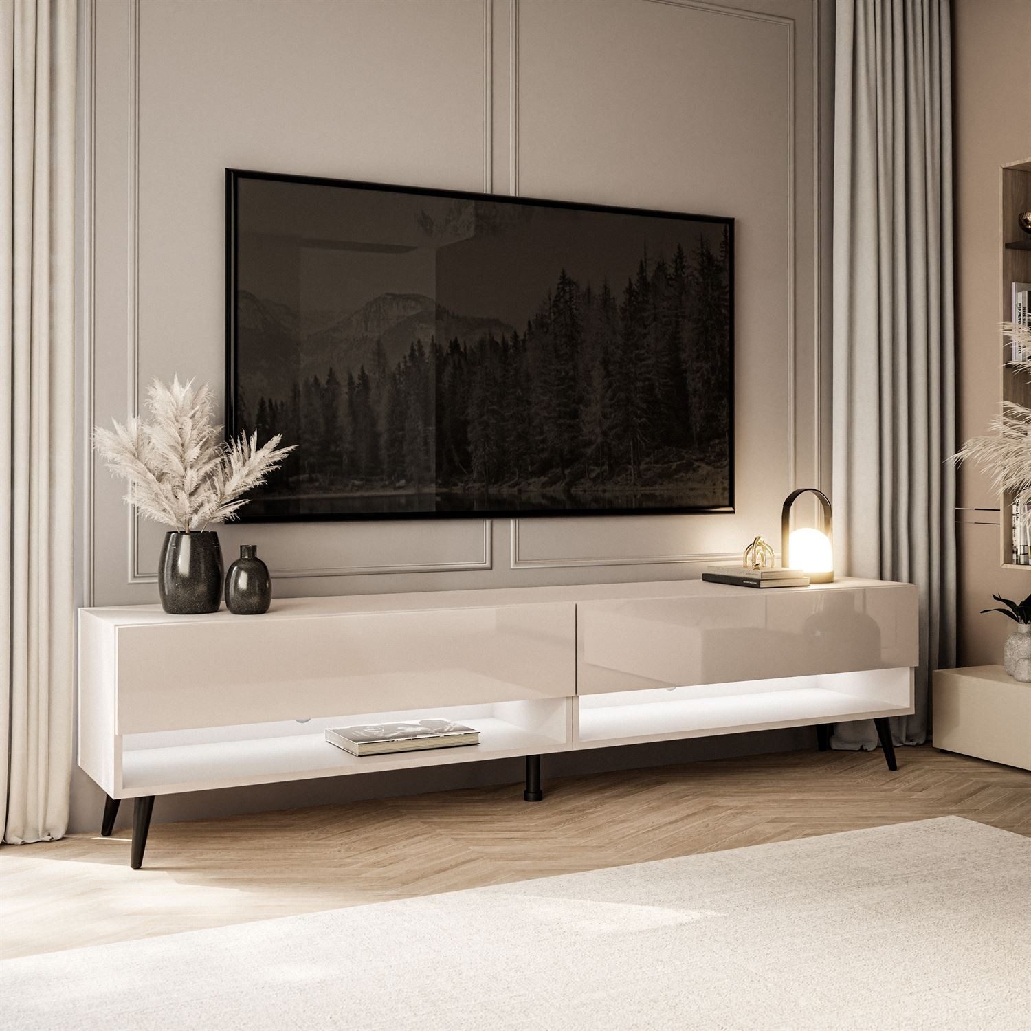 Lookway Lowboard CALANTE 180 cm RTV Schrank auf Beinen und LED-Beleuchtung günstig online kaufen