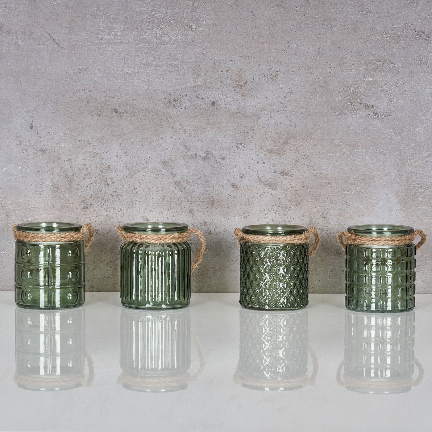 Tischdeko Grün Glas H10cm Teelichthalter, Teelichthalter Levandeo® Windlicht Khaki 4er Set