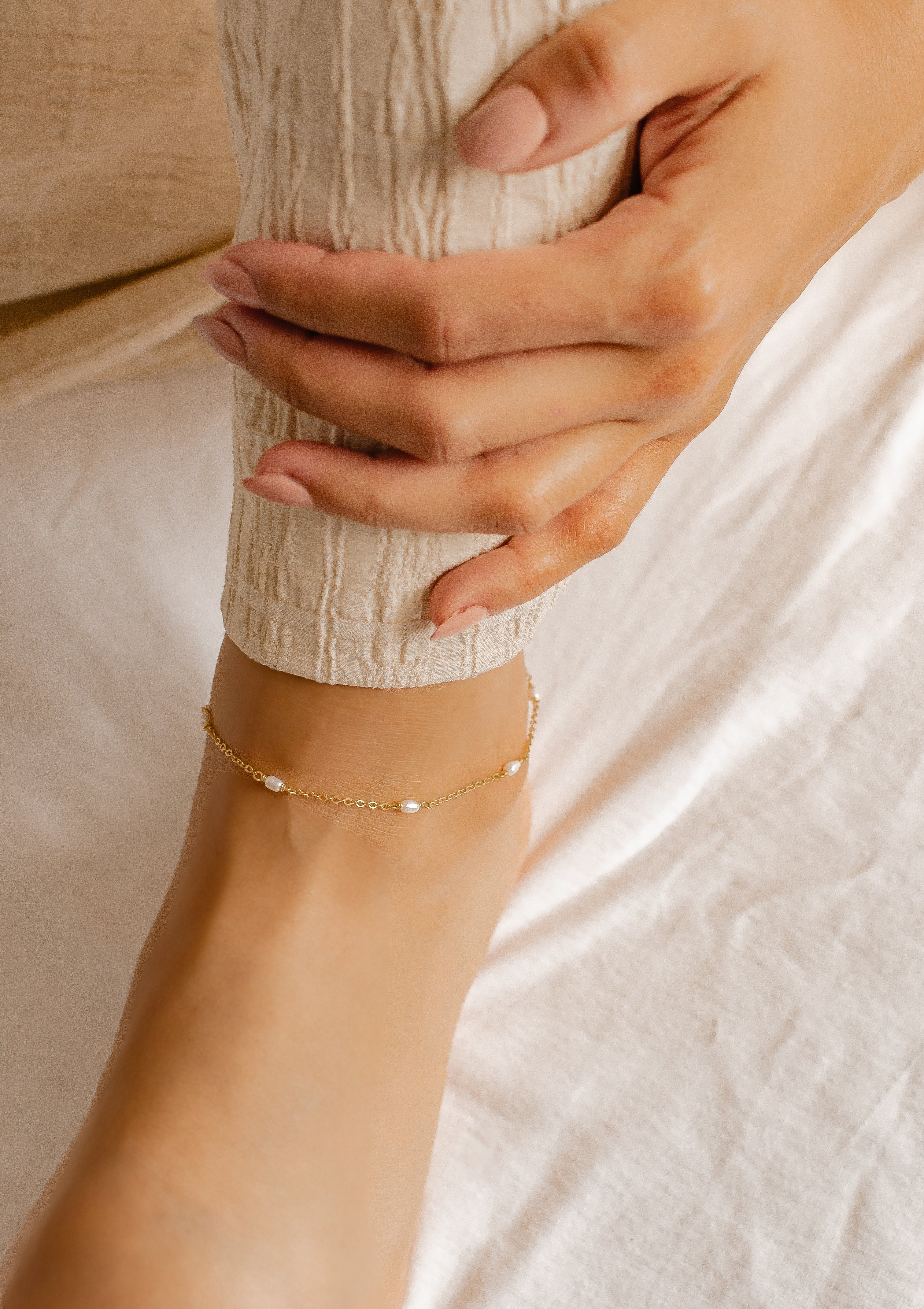 Hey Happiness Fußkette Perlen weiß, Süßwasserperlen günstig online kaufen