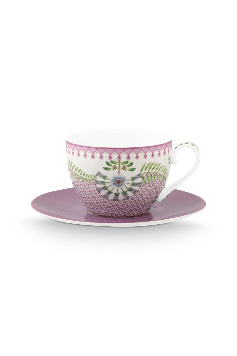 PiP Studio Tasse Lily&Lotus Tasse m.U. lila 280ml, Porzellan, Cup and Saucer Lily&Lotus Tiles Lilac 280ml