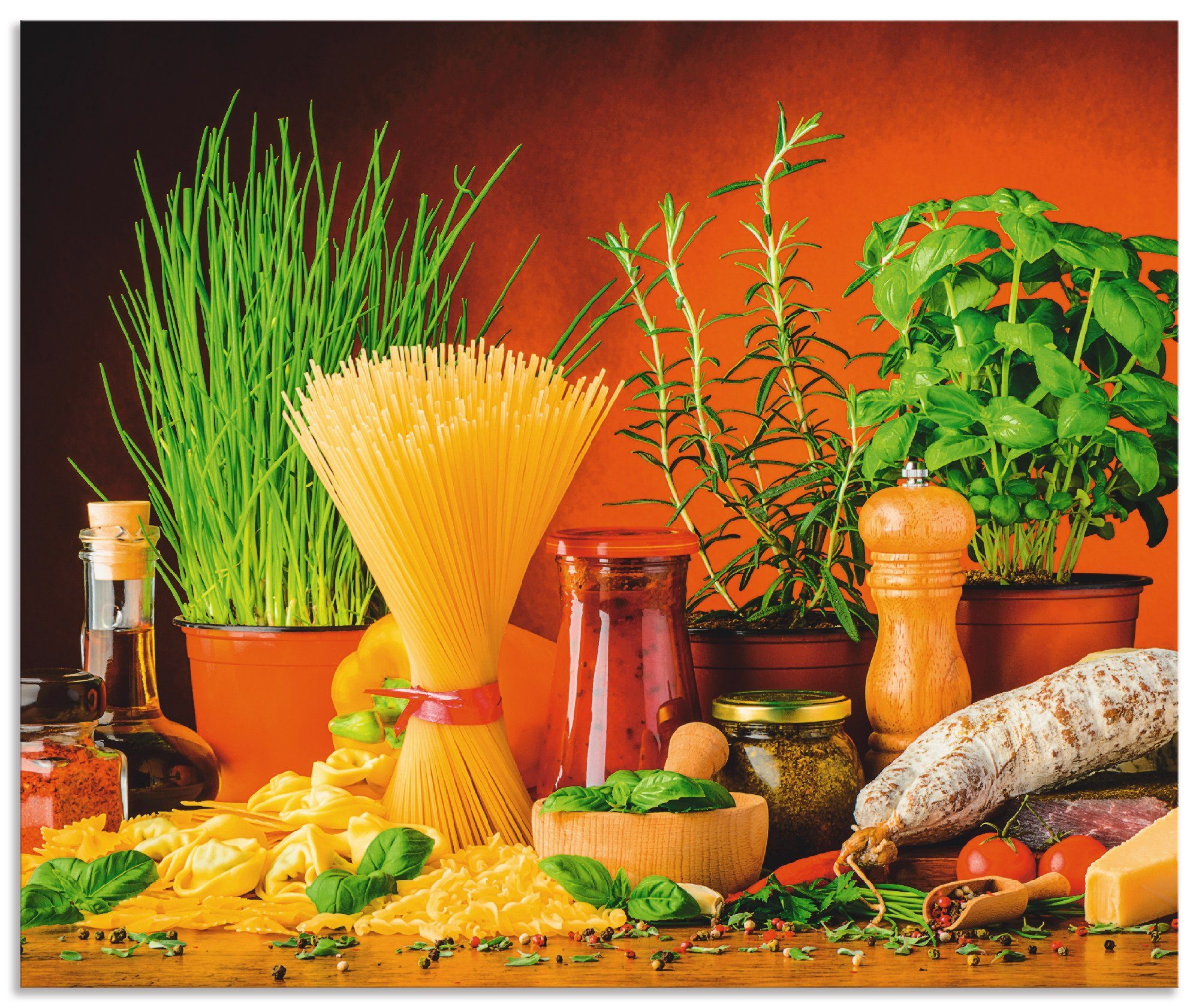 Artland Küchenrückwand Mediterranes und italienisches einfache Klebeband, Spritzschutz (1-tlg), mit Montage Essen, Alu