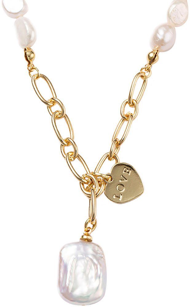 Firetti Kette mit Anhänger Schmuck Geschenk Halsschmuck Halskette Herz,  Made in Germany - mit Süßwasserzuchtperle